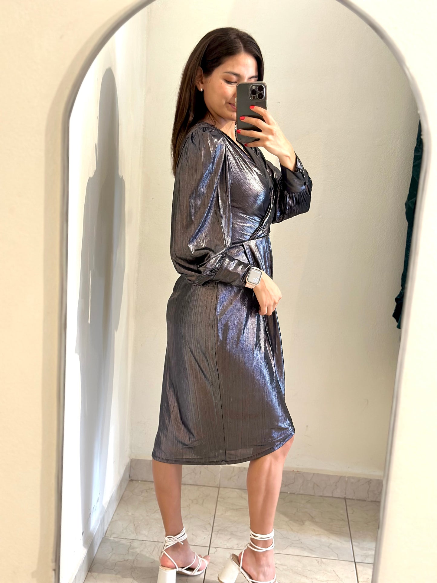 Vestido midi metálico