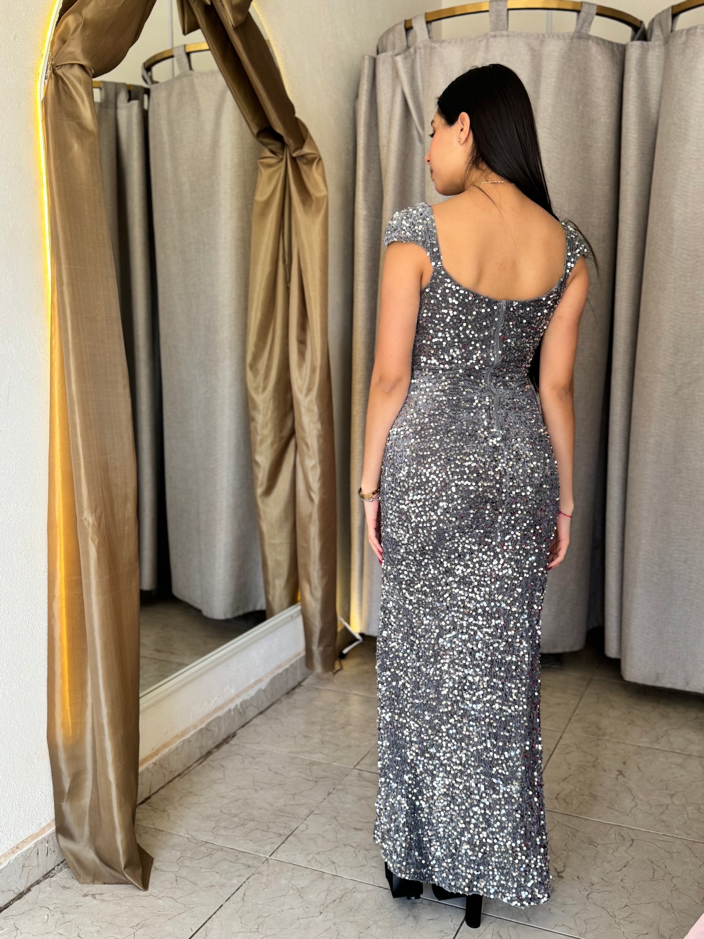Vestido lentejuela plata