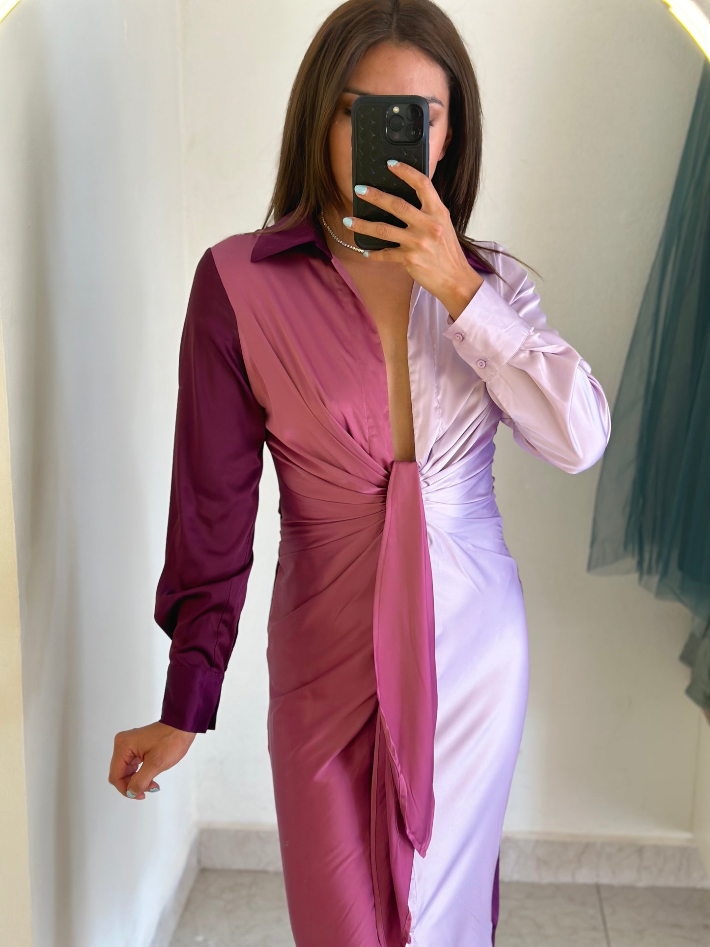 Vestido midi tonos morado