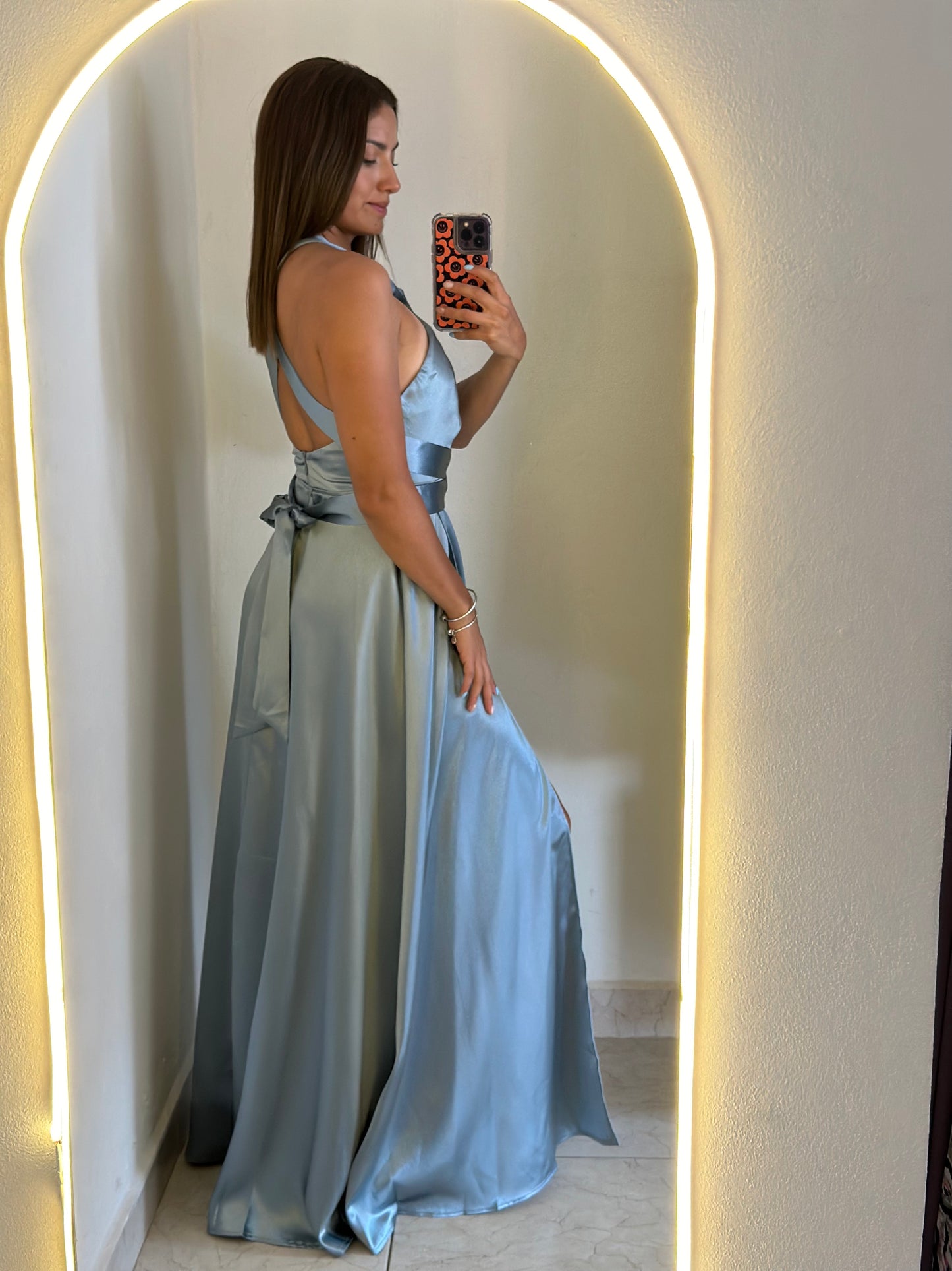Vestido satin escote cruzado