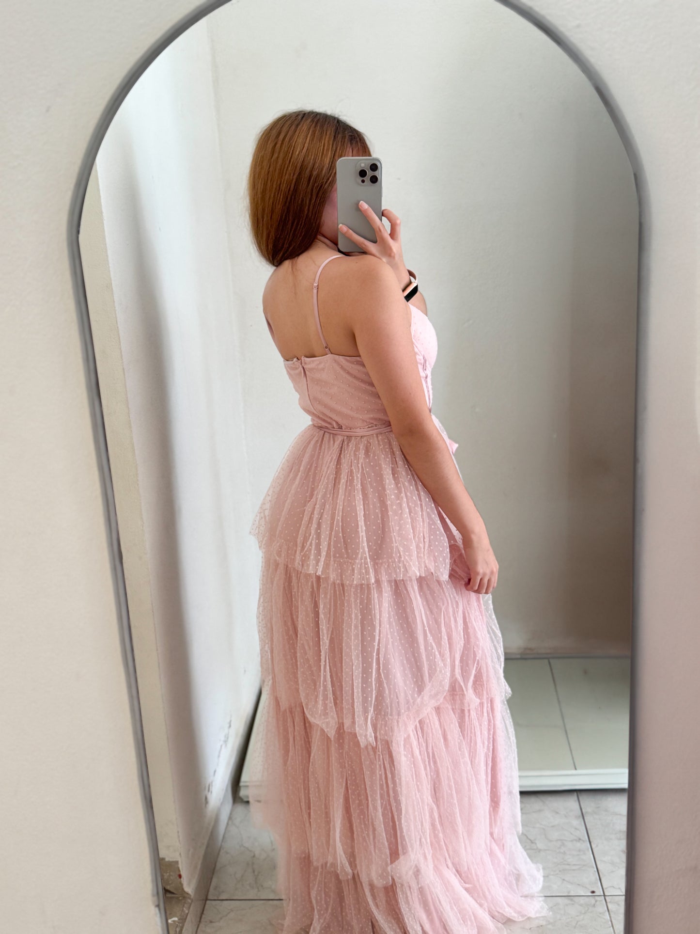 Vestido Olanes tul rosa bebé