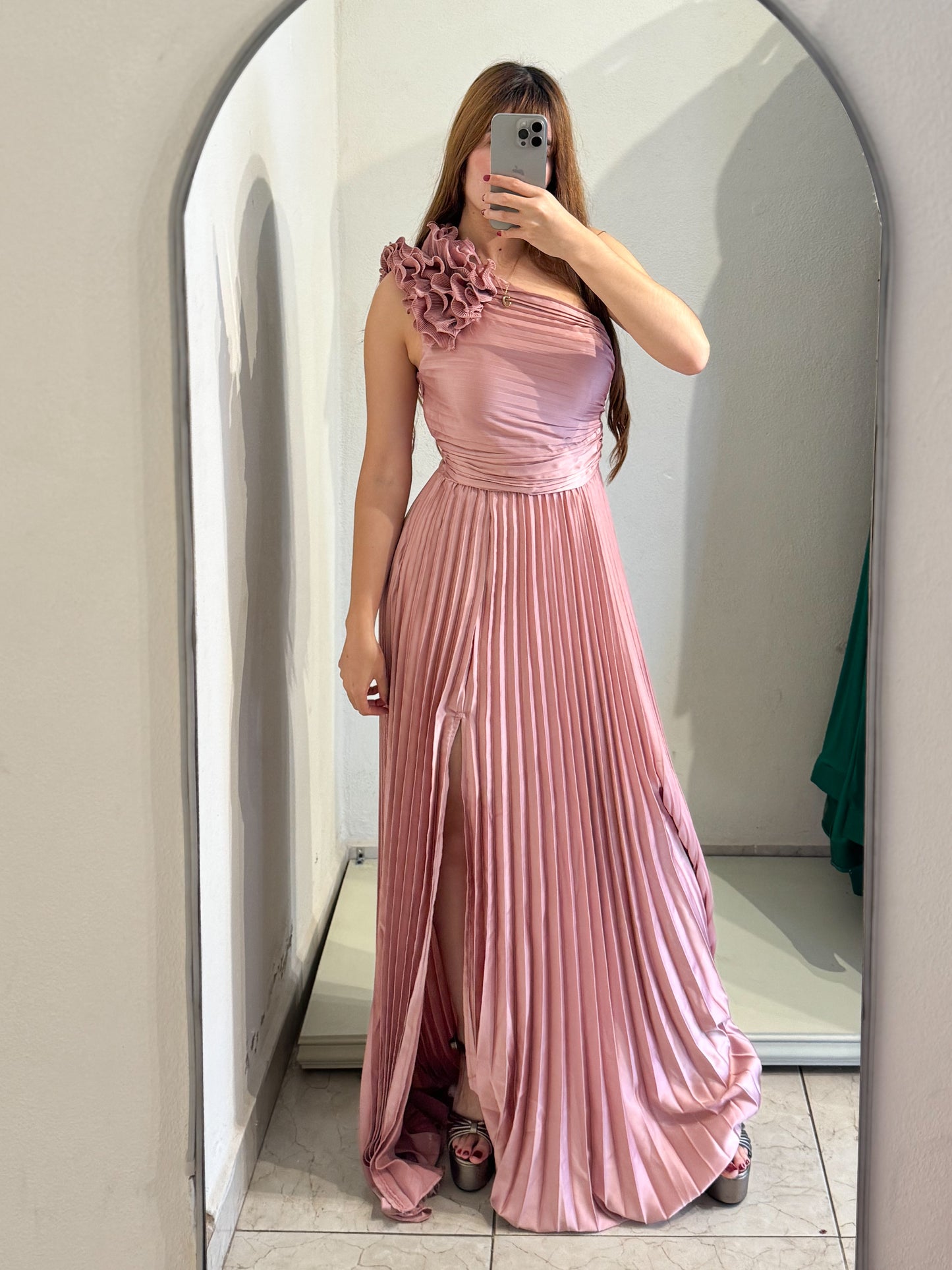 Vestido tableado rosa