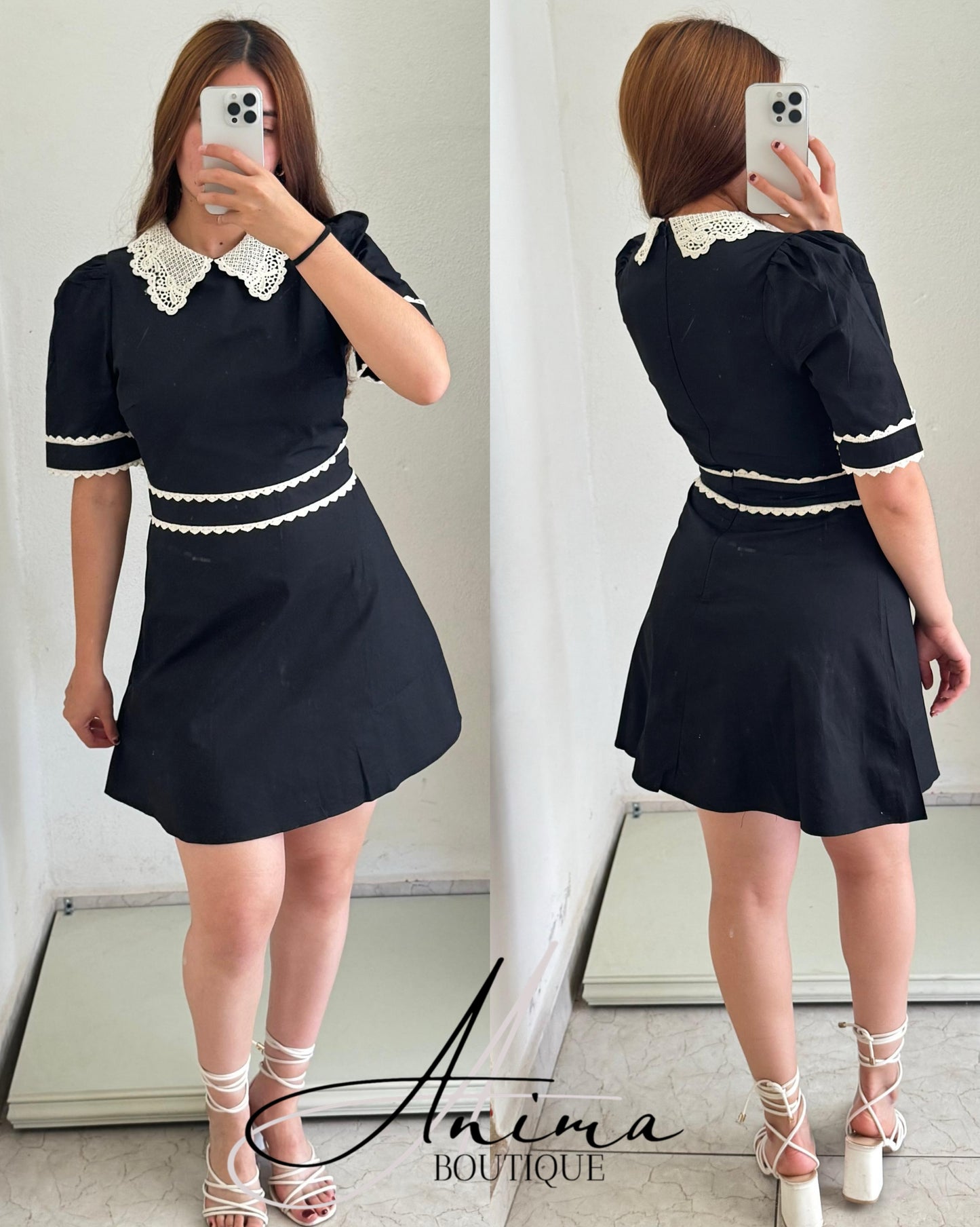 Vestido corto negro cuello