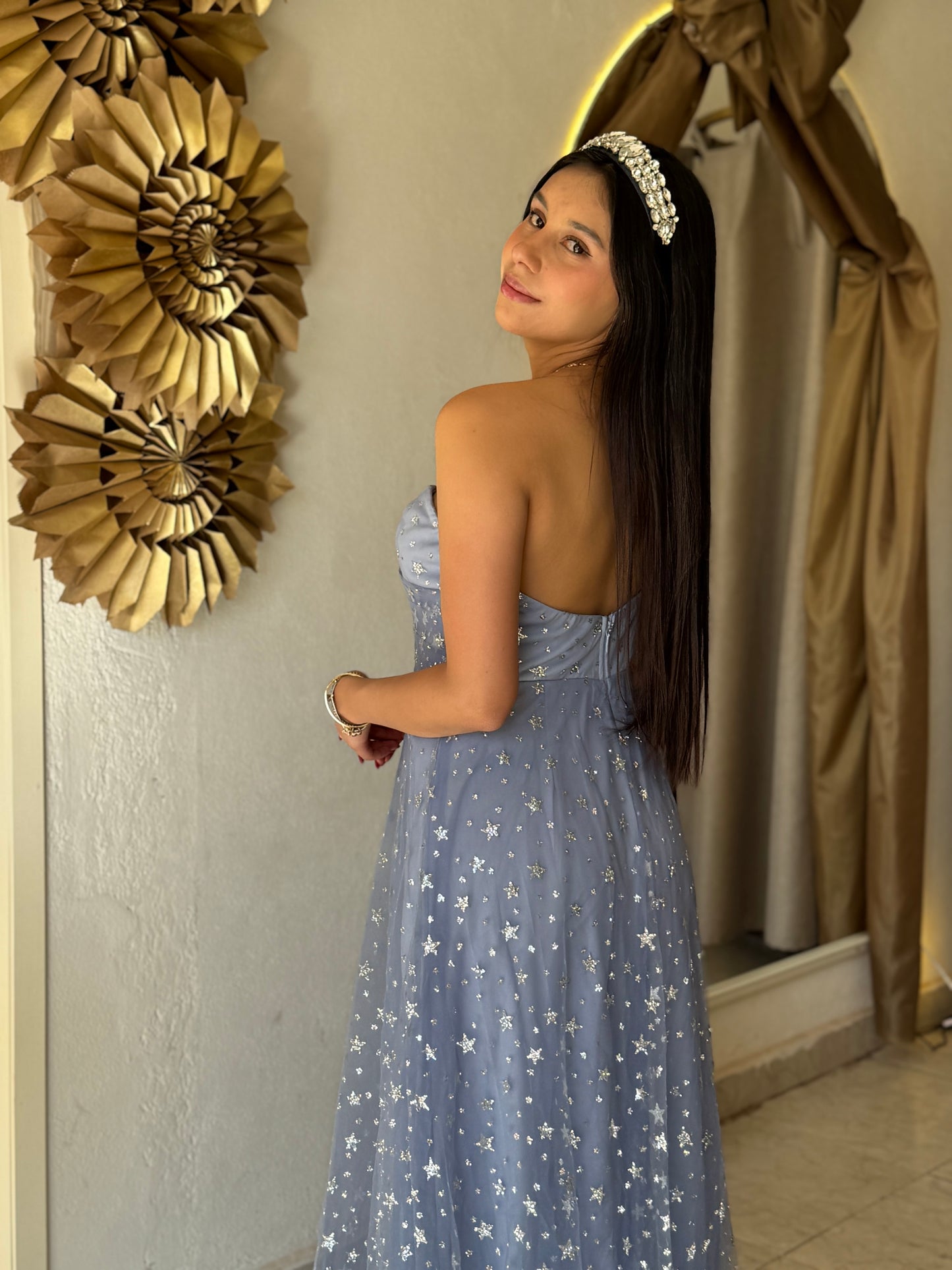 Vestido azul cielo estrellas