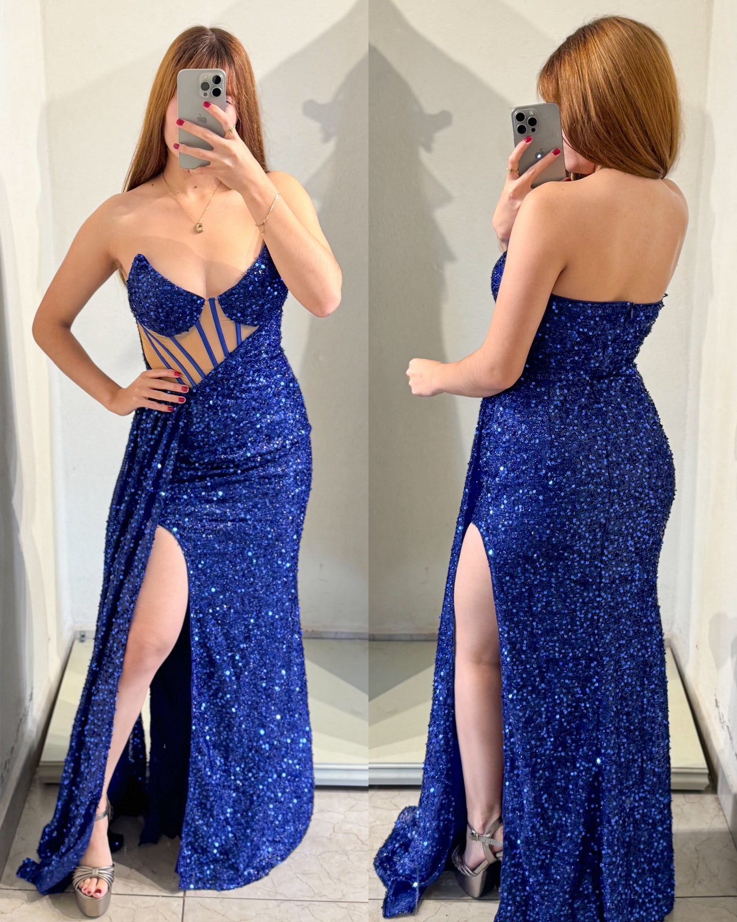 Vestido azul rey lentejuela
