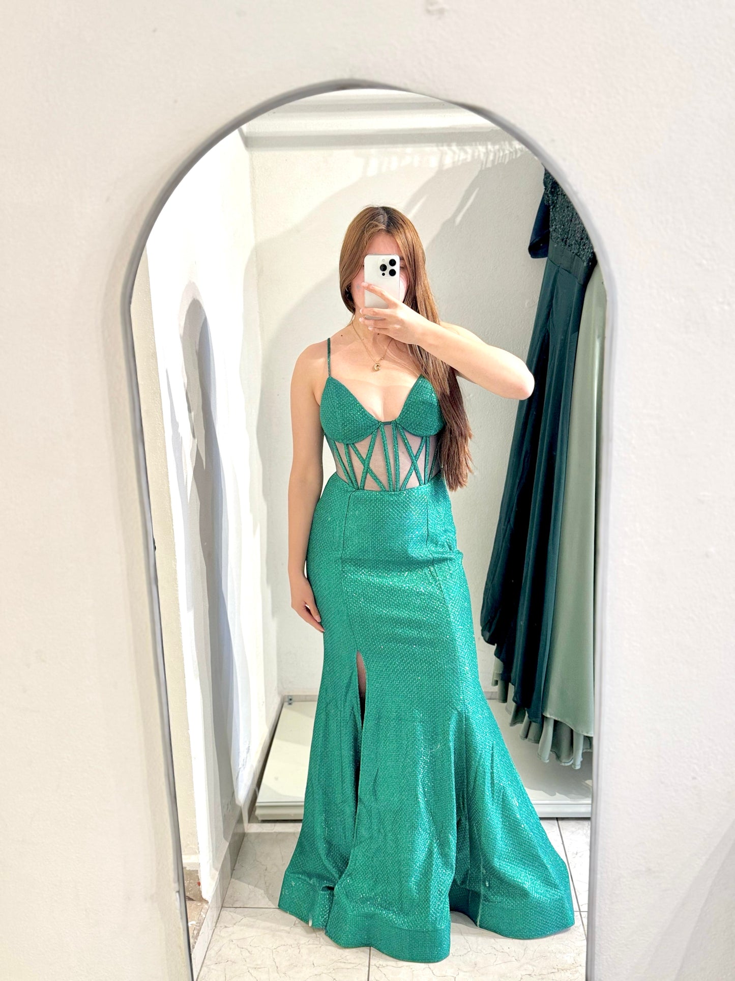 Vestido verde brillo corset