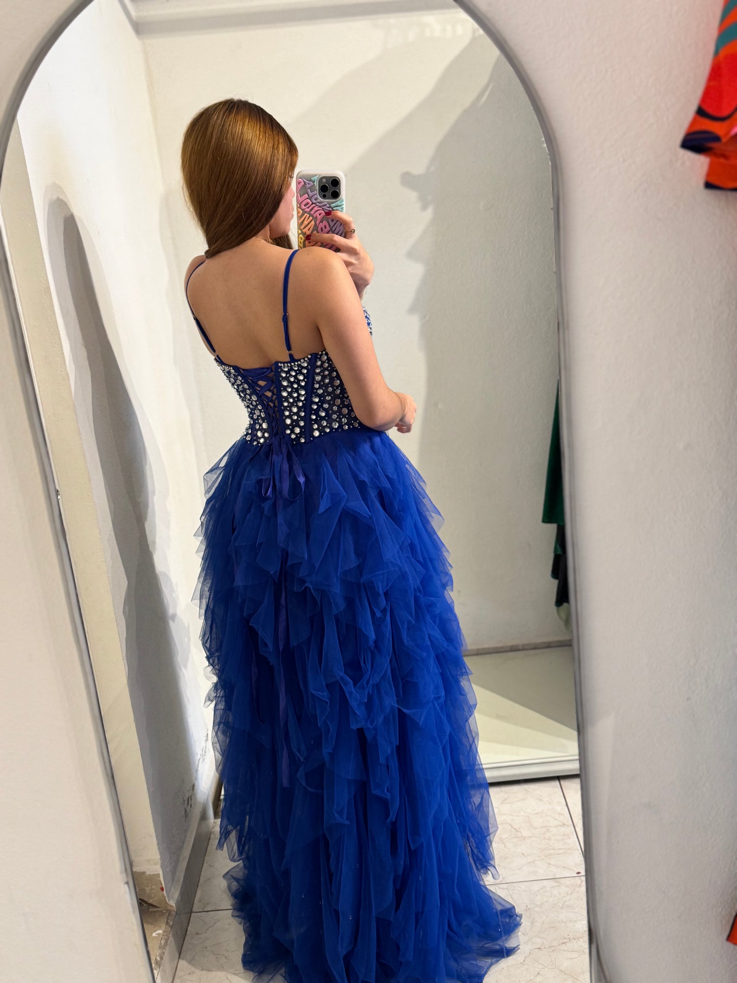 Vestido azul rey brillos
