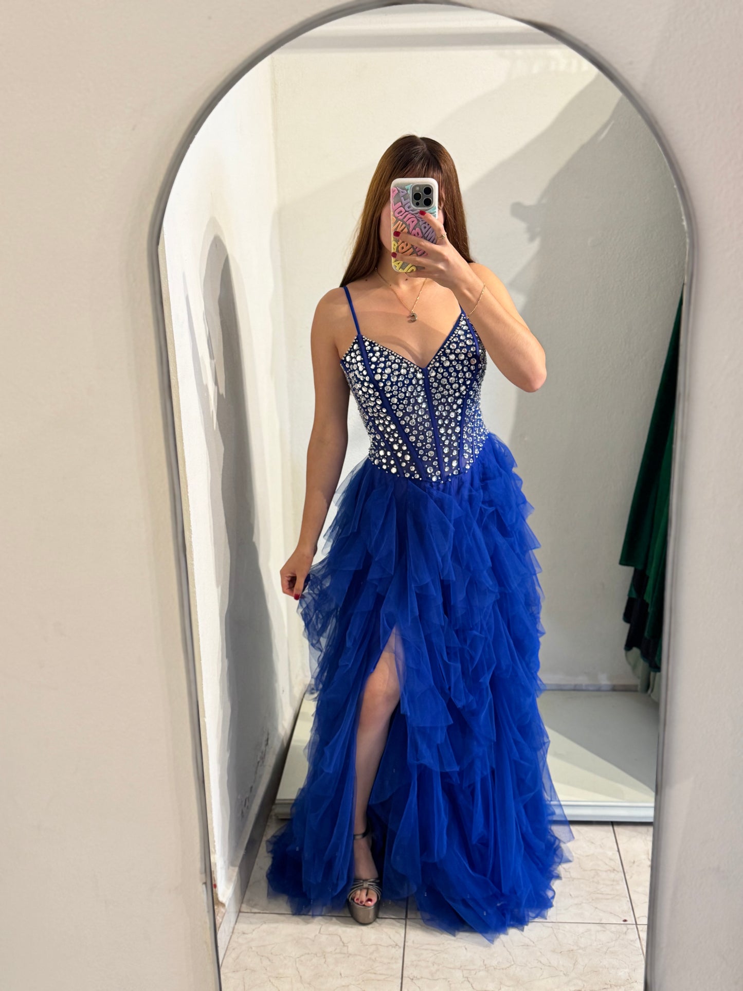 Vestido azul rey brillos