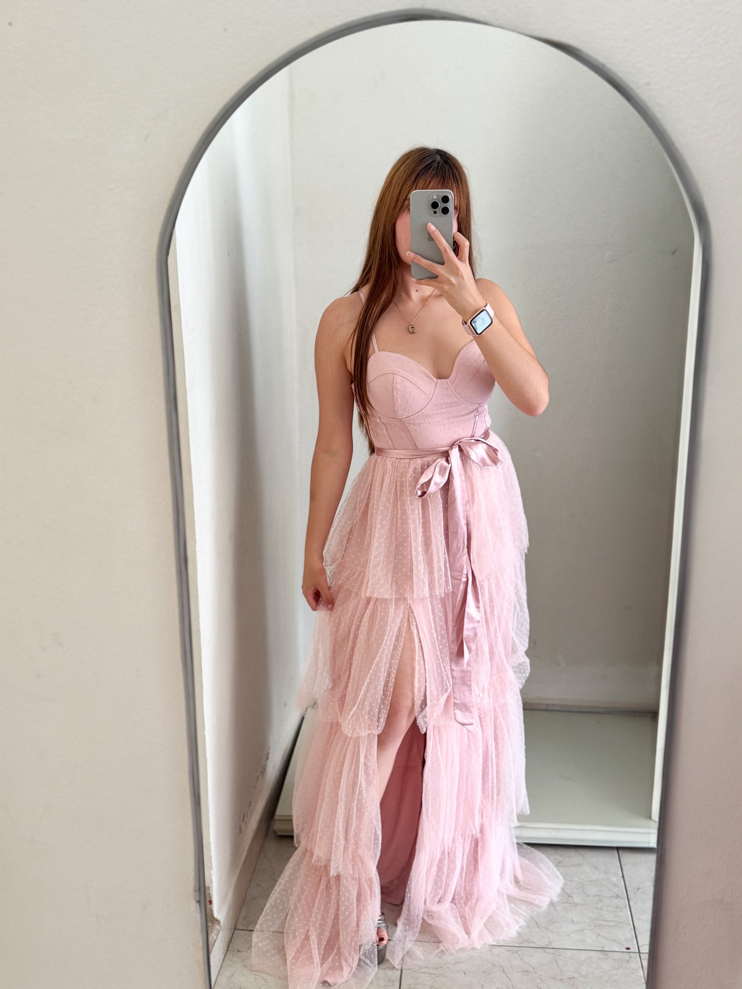 Vestido Olanes tul rosa bebé