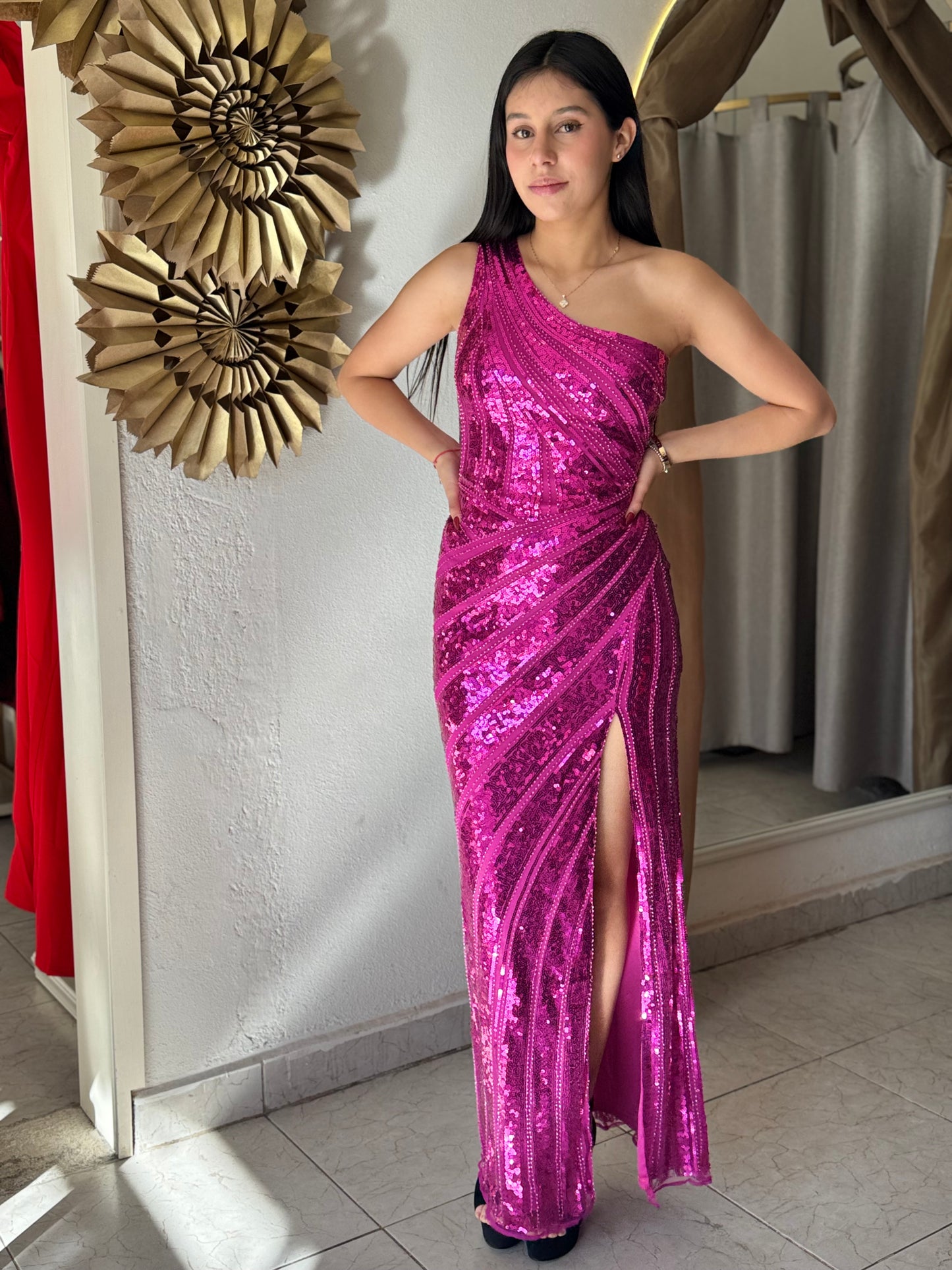 Vestido lentejuelas rosa