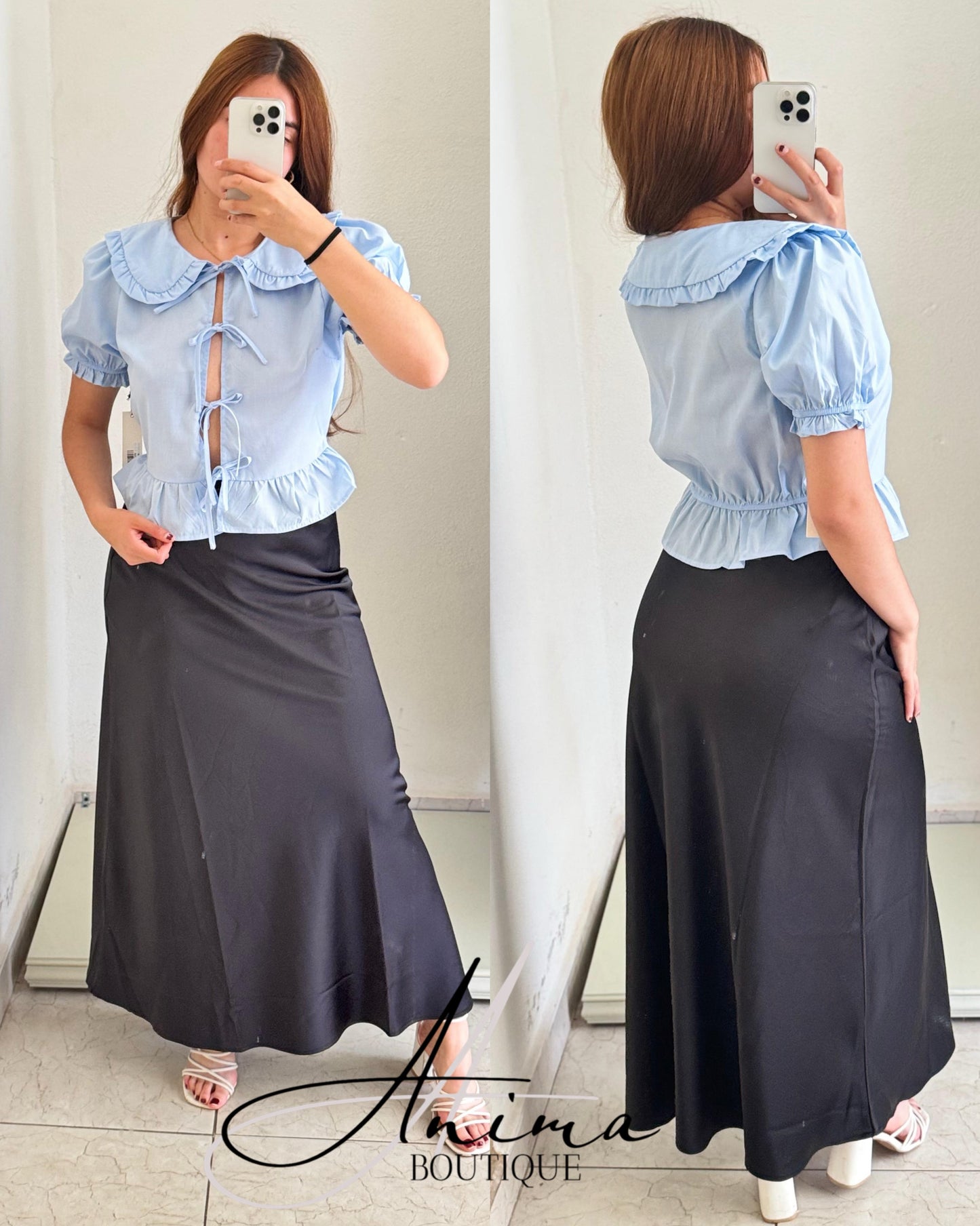 Blusa azul cielo moños