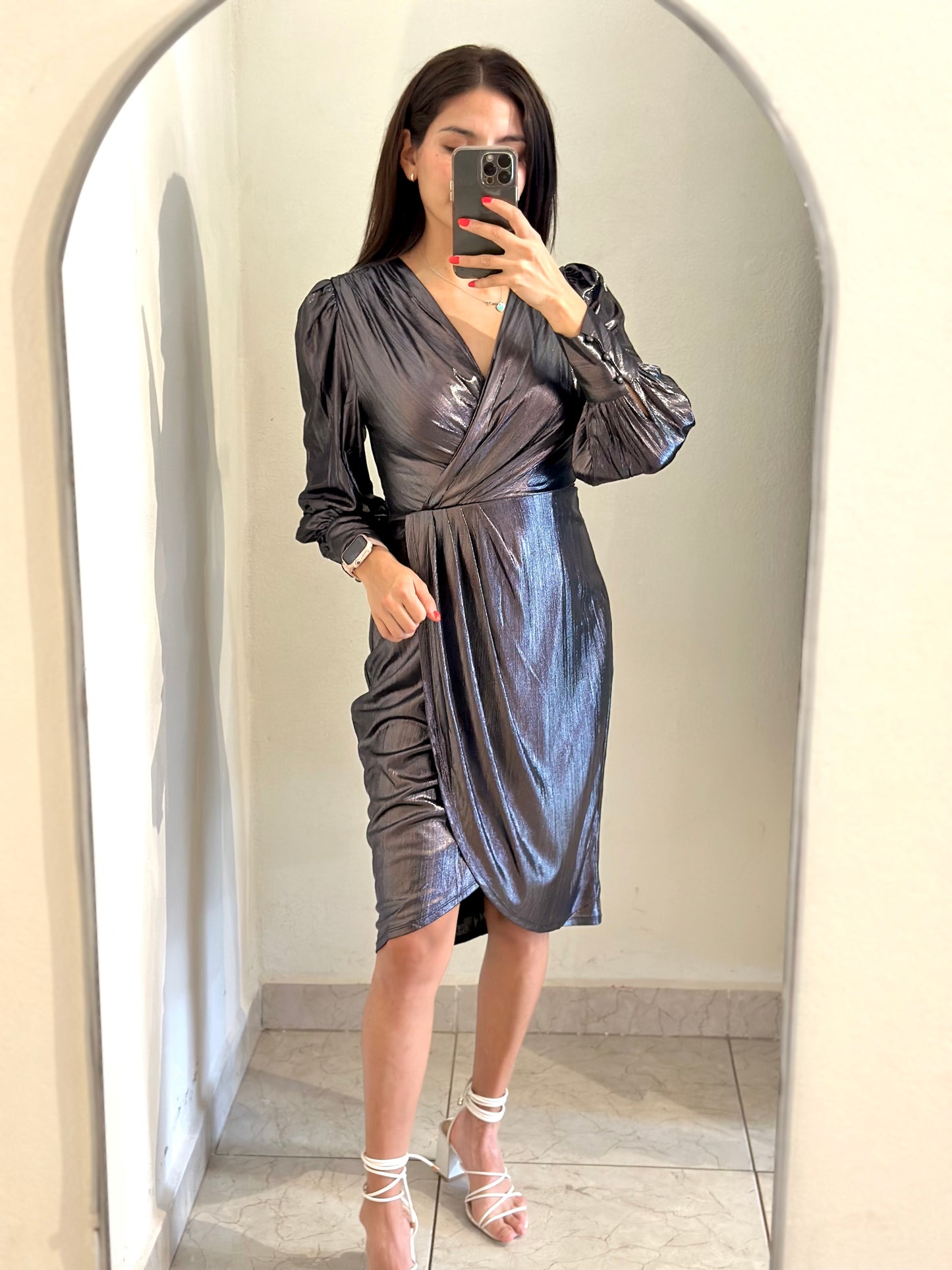 Vestido midi metálico