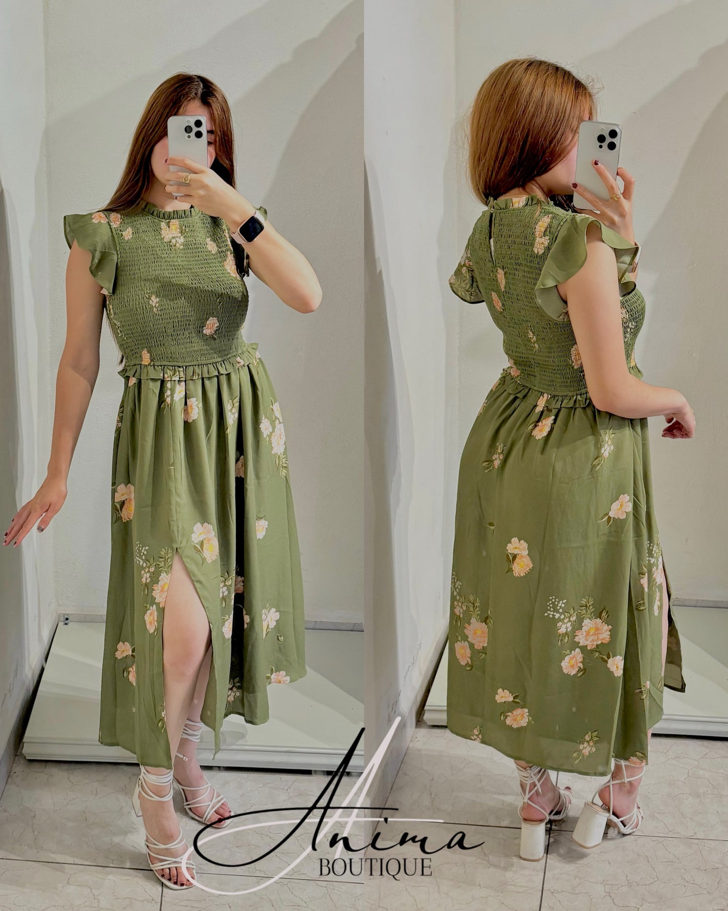 Vestido midi olivo