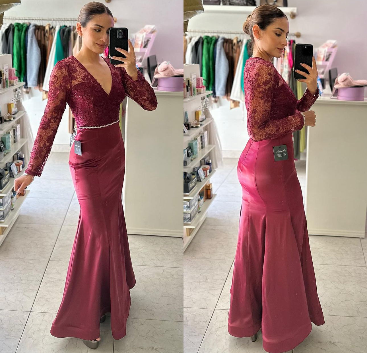 Vestido vino manga larga