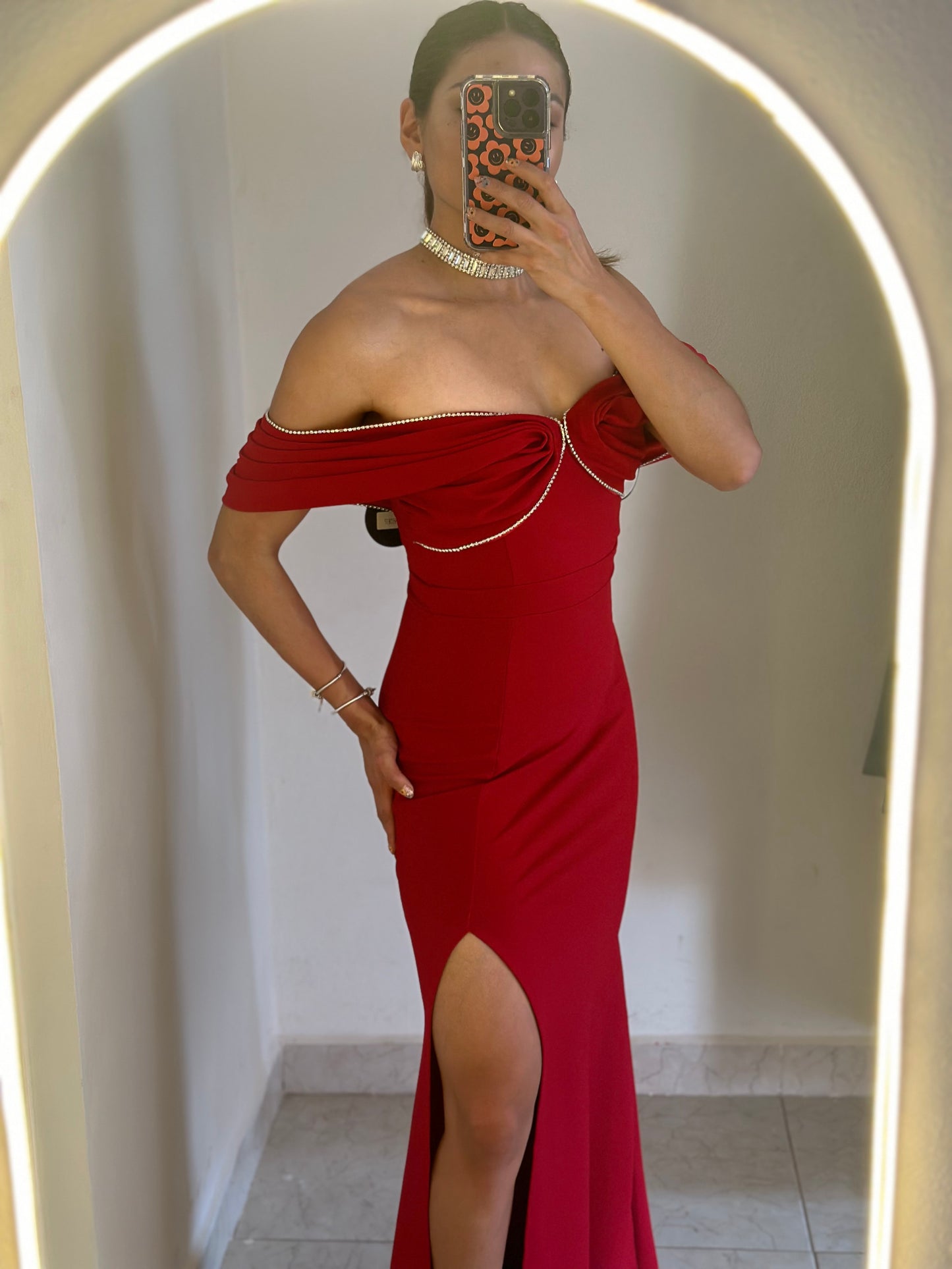 Vestido rojo hombros caídos
