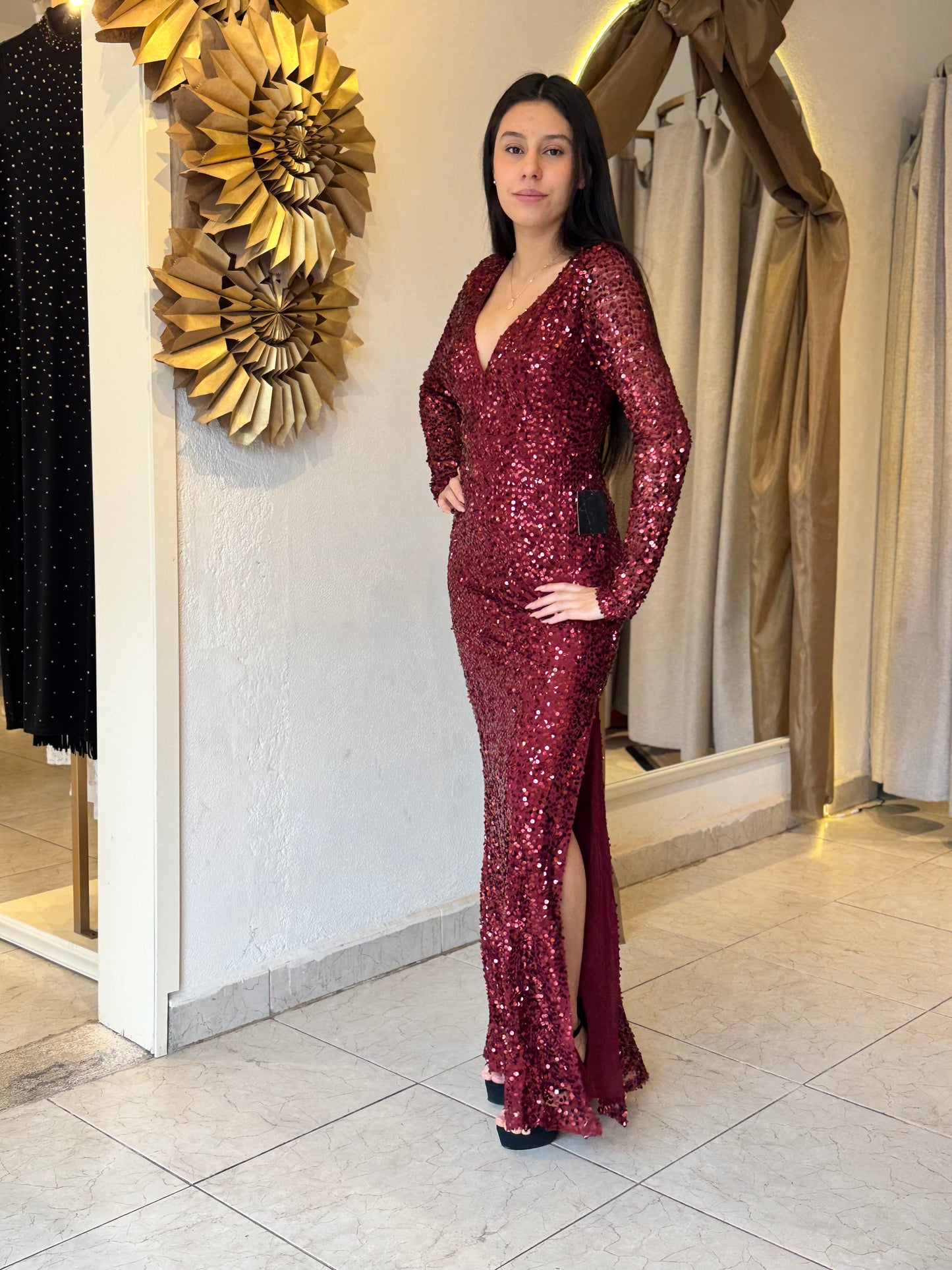 Vestido vino lentejuelas