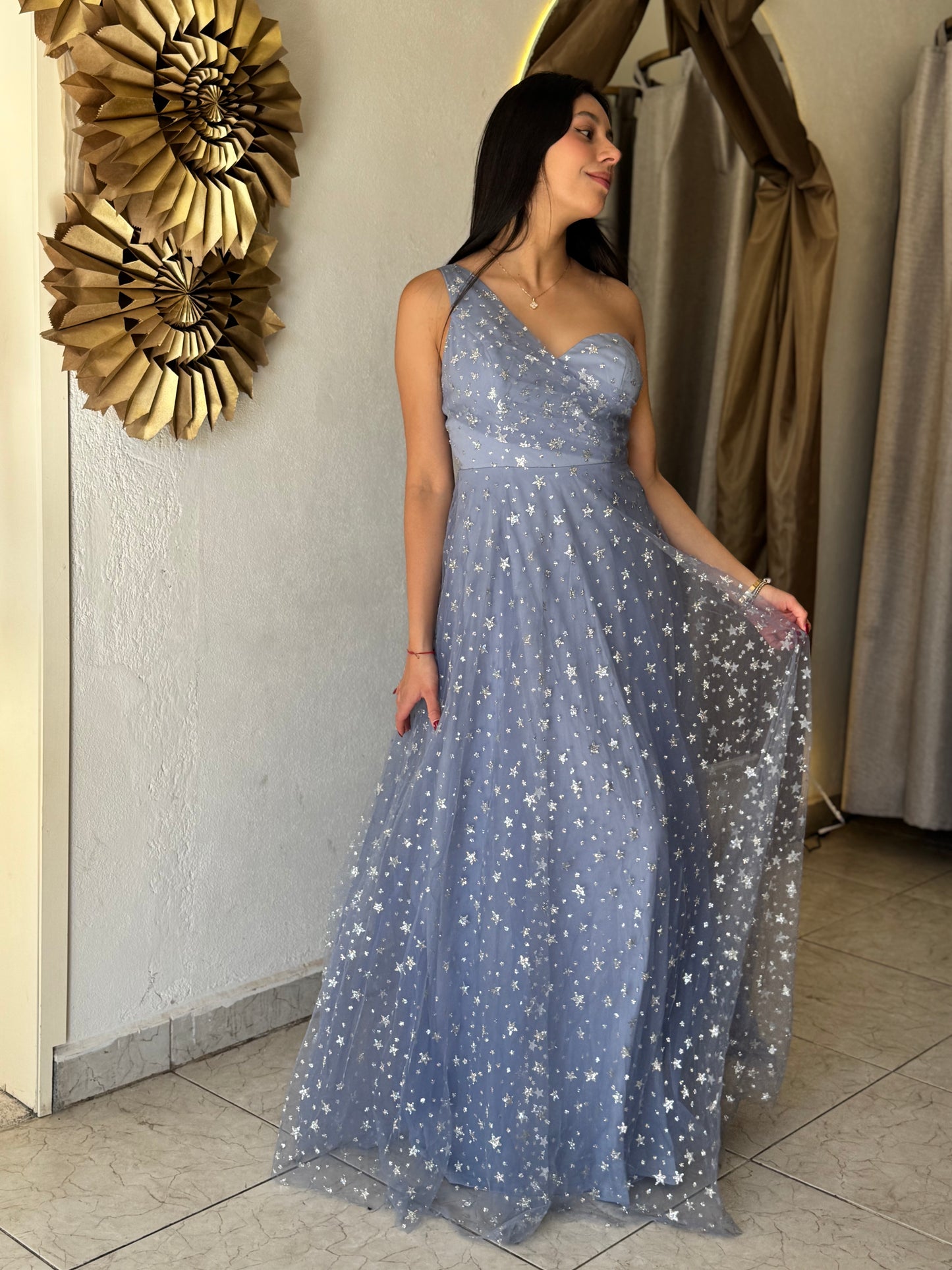 Vestido azul cielo estrellas