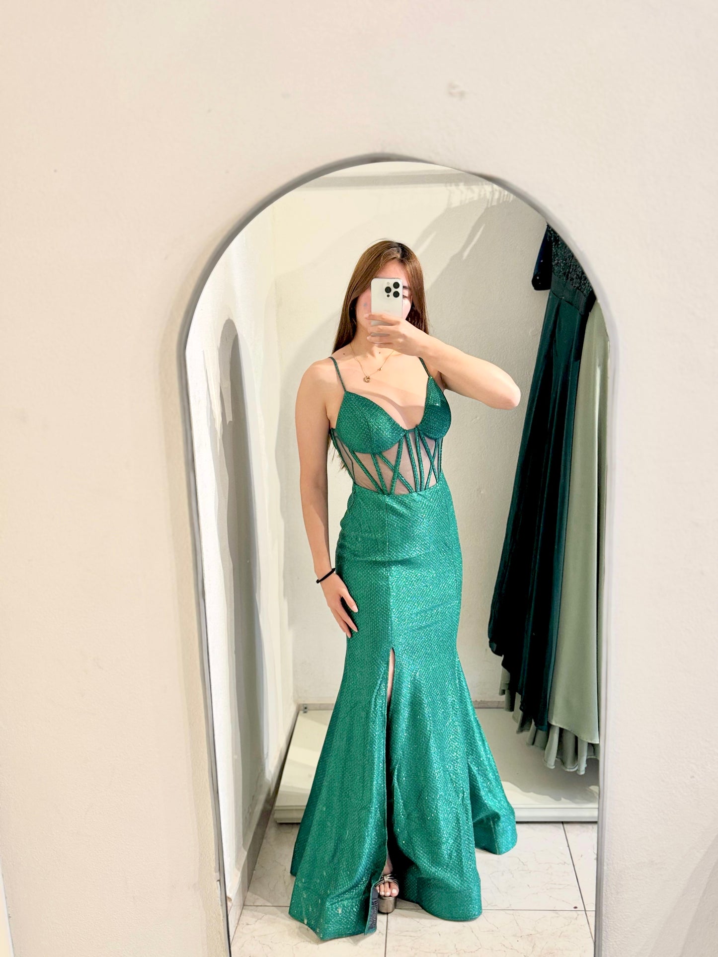 Vestido verde brillo corset