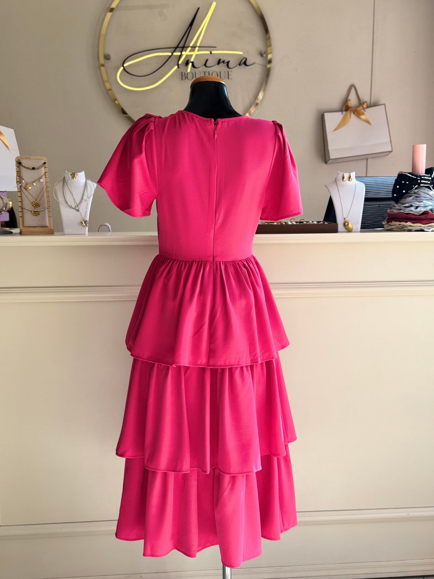 Vestido rosa olanes