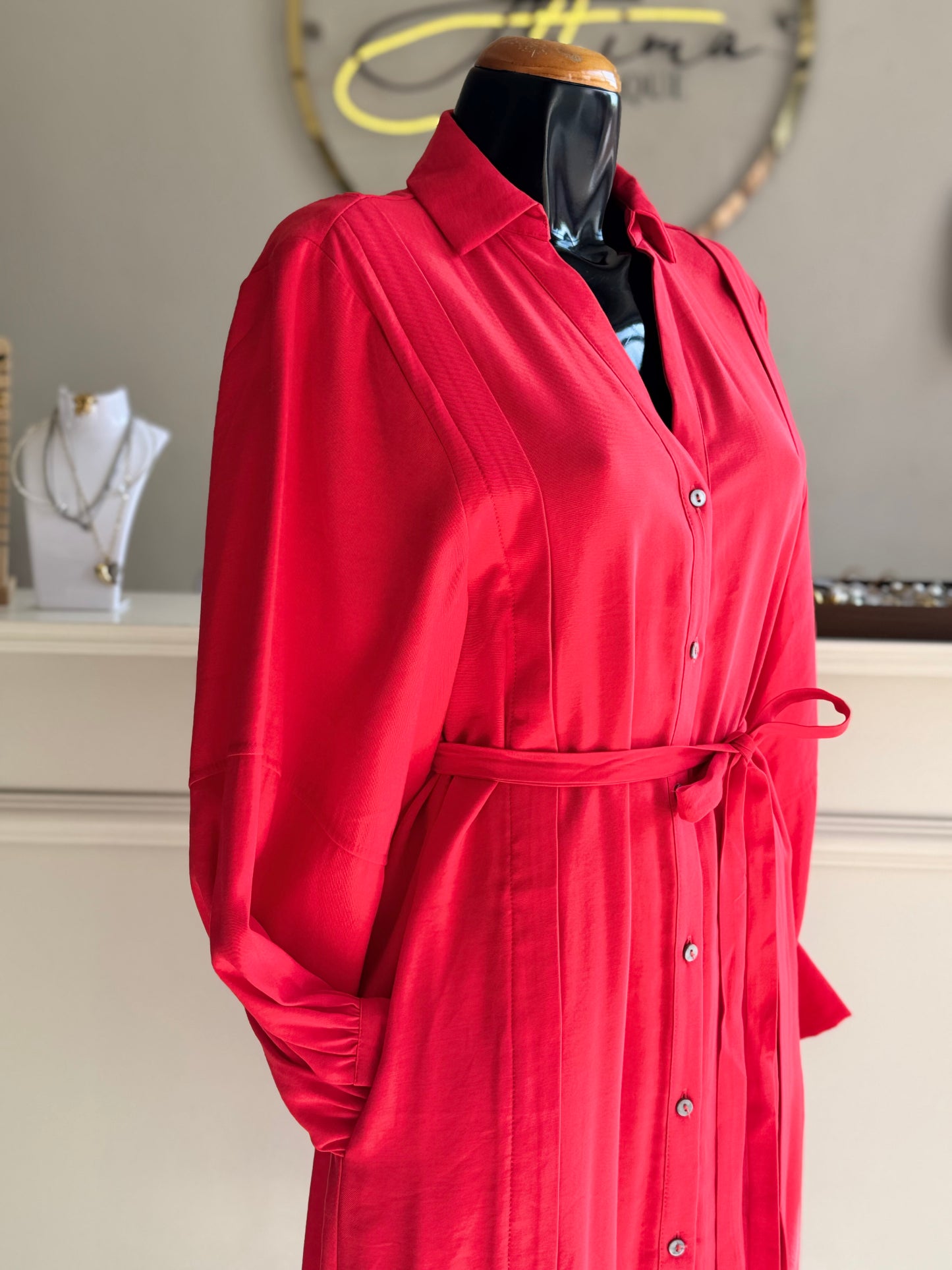 Vestido rojo tipo camisa