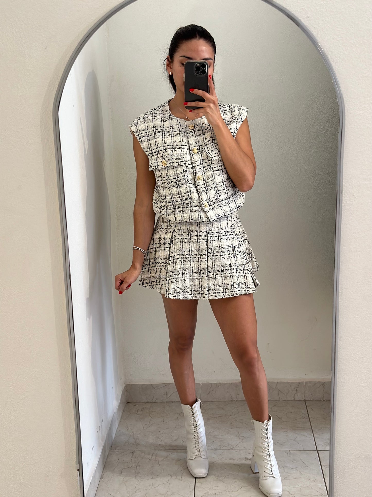 Set tweed falda/short y chaleco