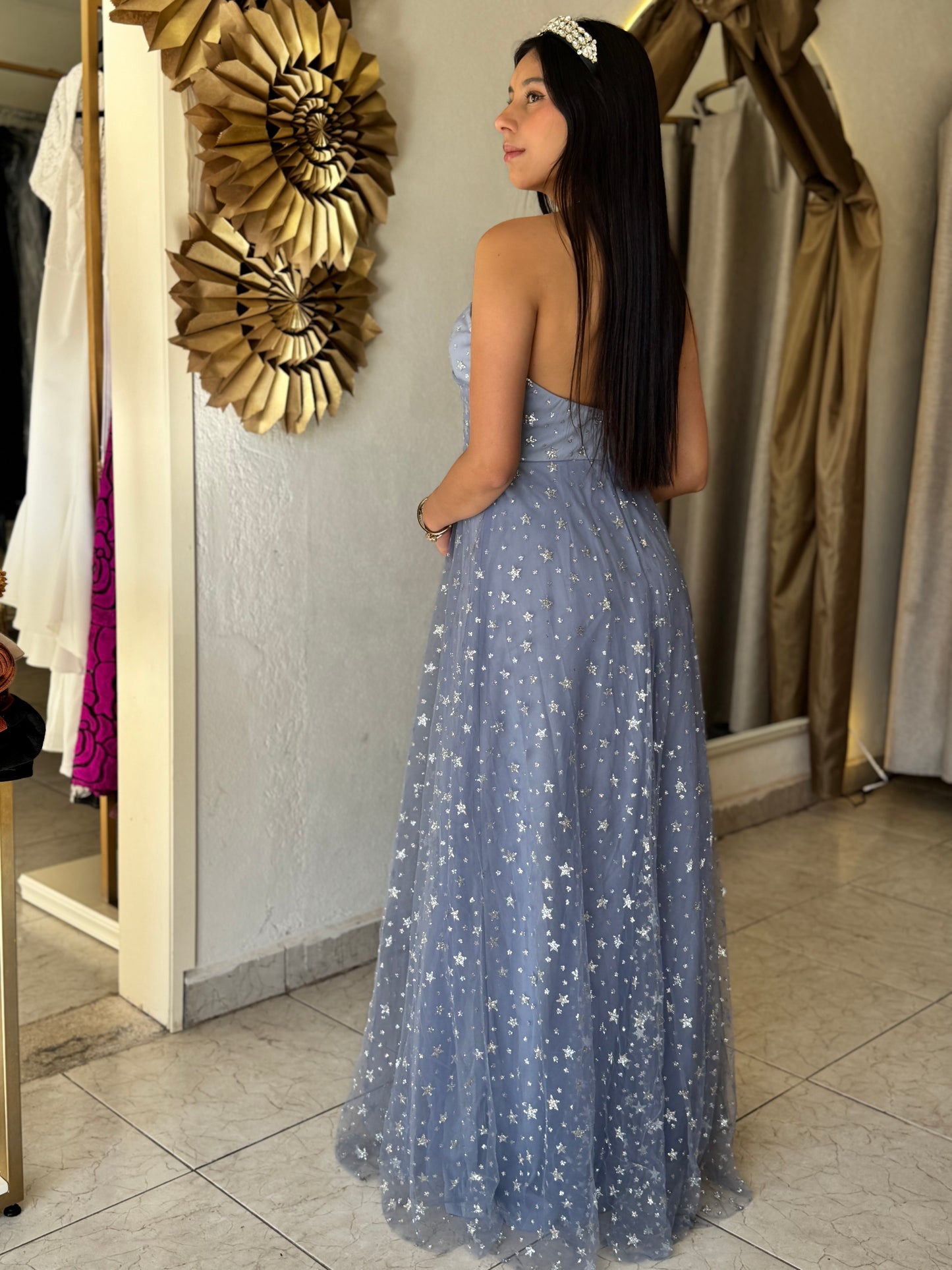 Vestido azul cielo estrellas