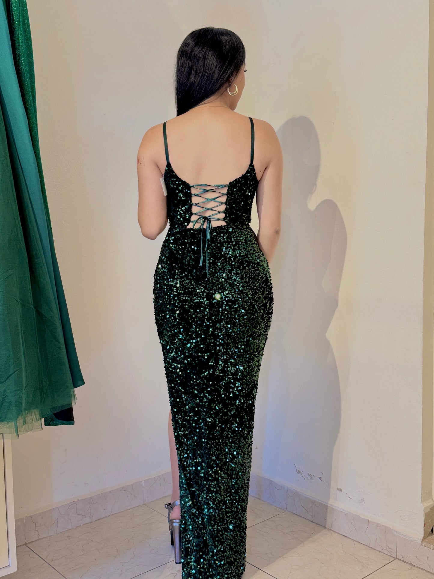 Vestido largo verde de lentejuela