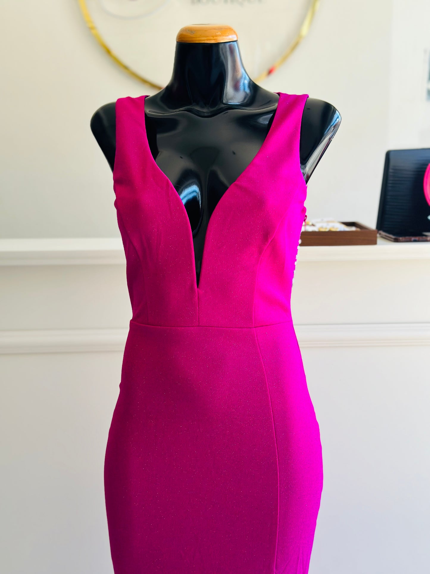 Vestido rosa/ espalda brillos