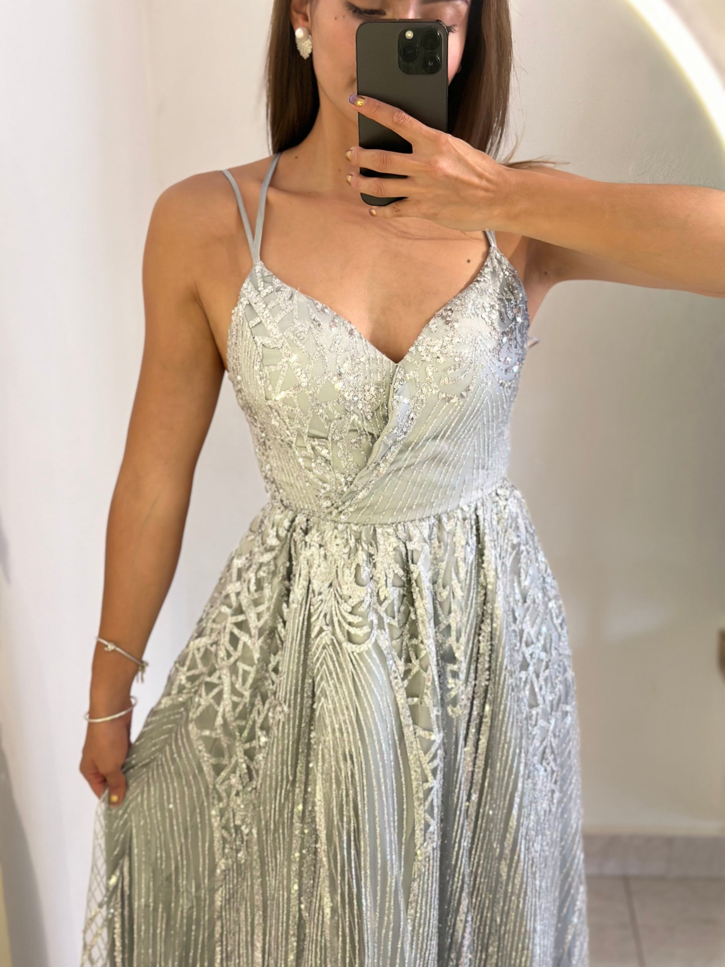 Vestido plata espalda descubierta