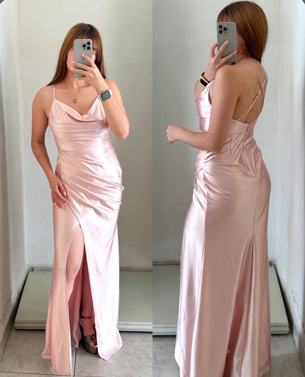 Vestido satin rosa bebé