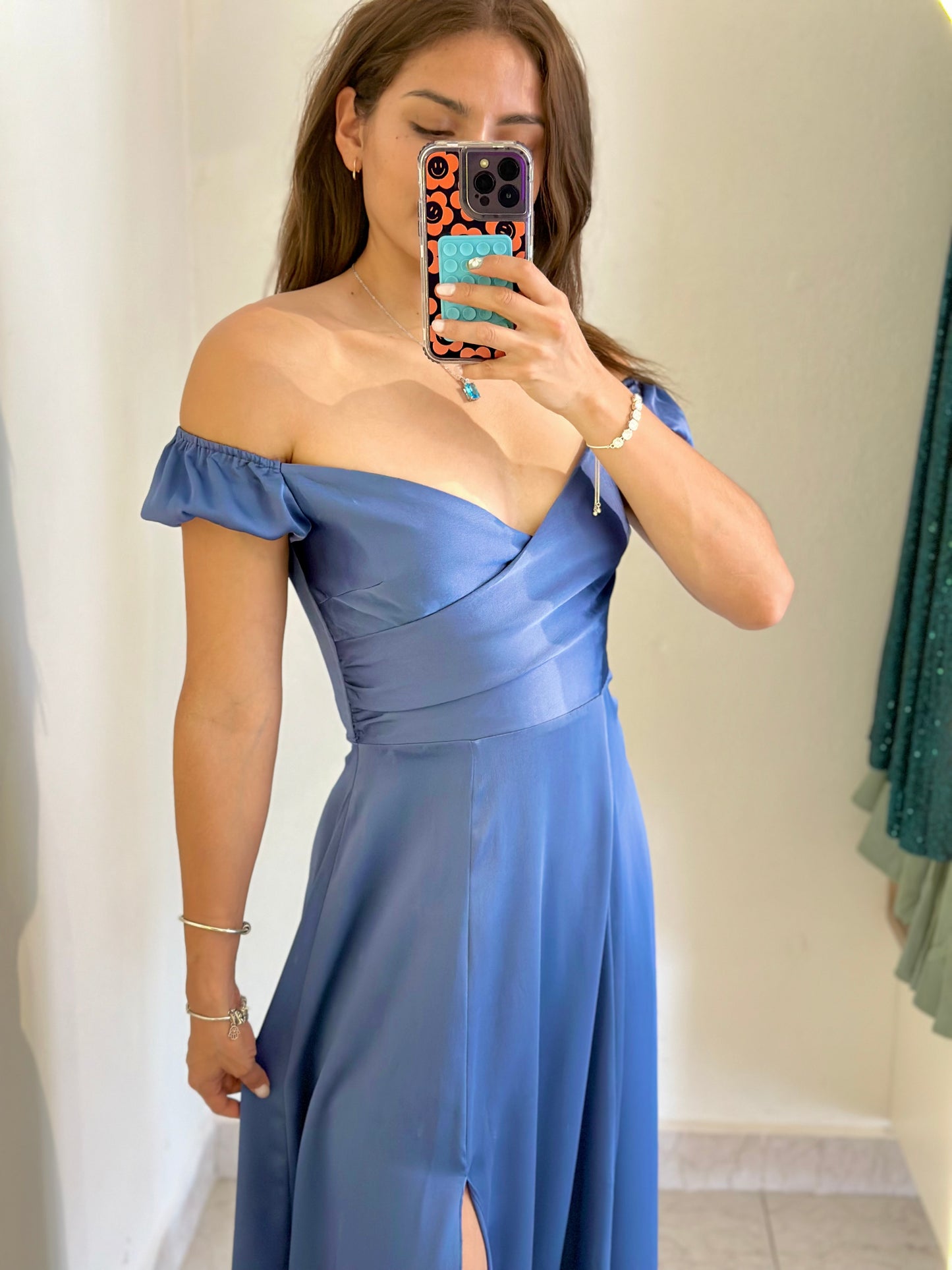 Vestido azul cielo satin
