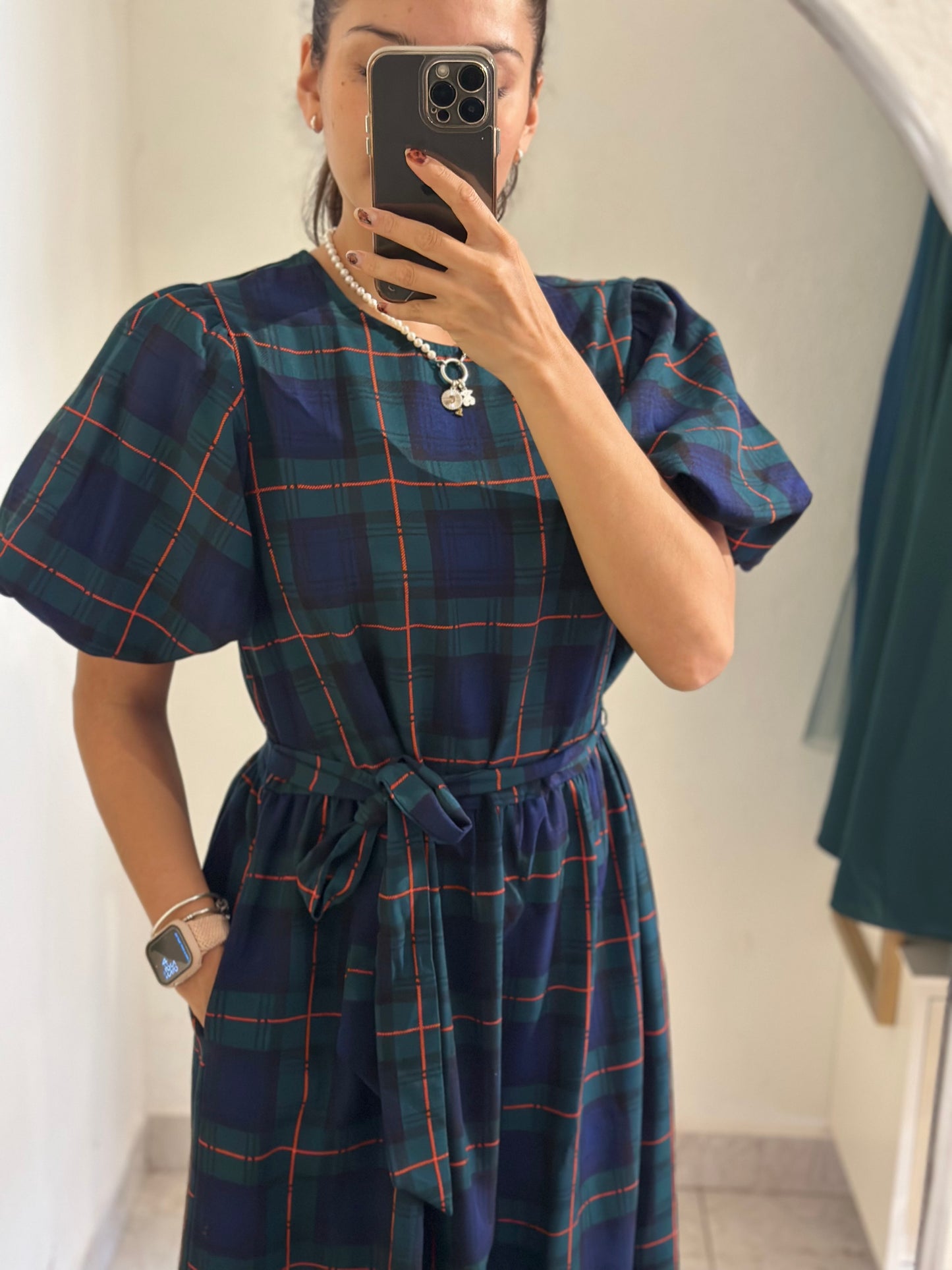 Vestido cuadros verde