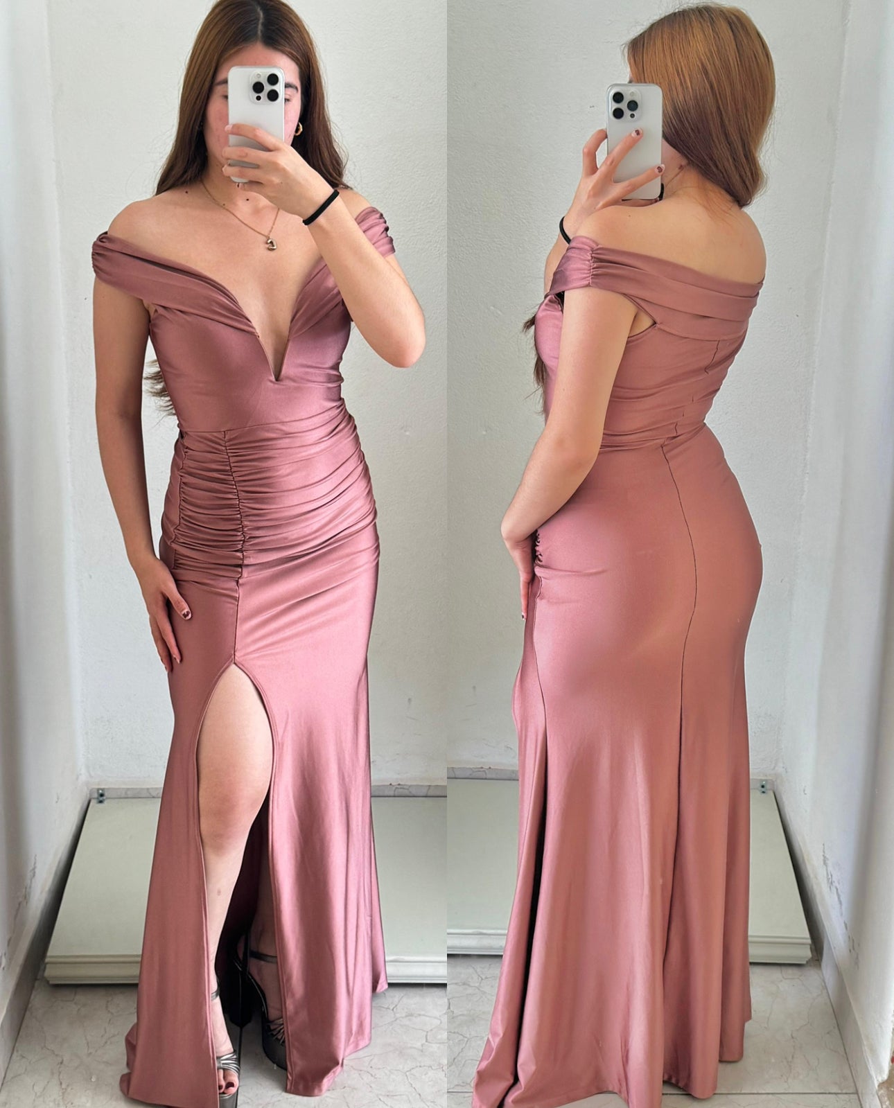 Vestido drapeado palo de rosa