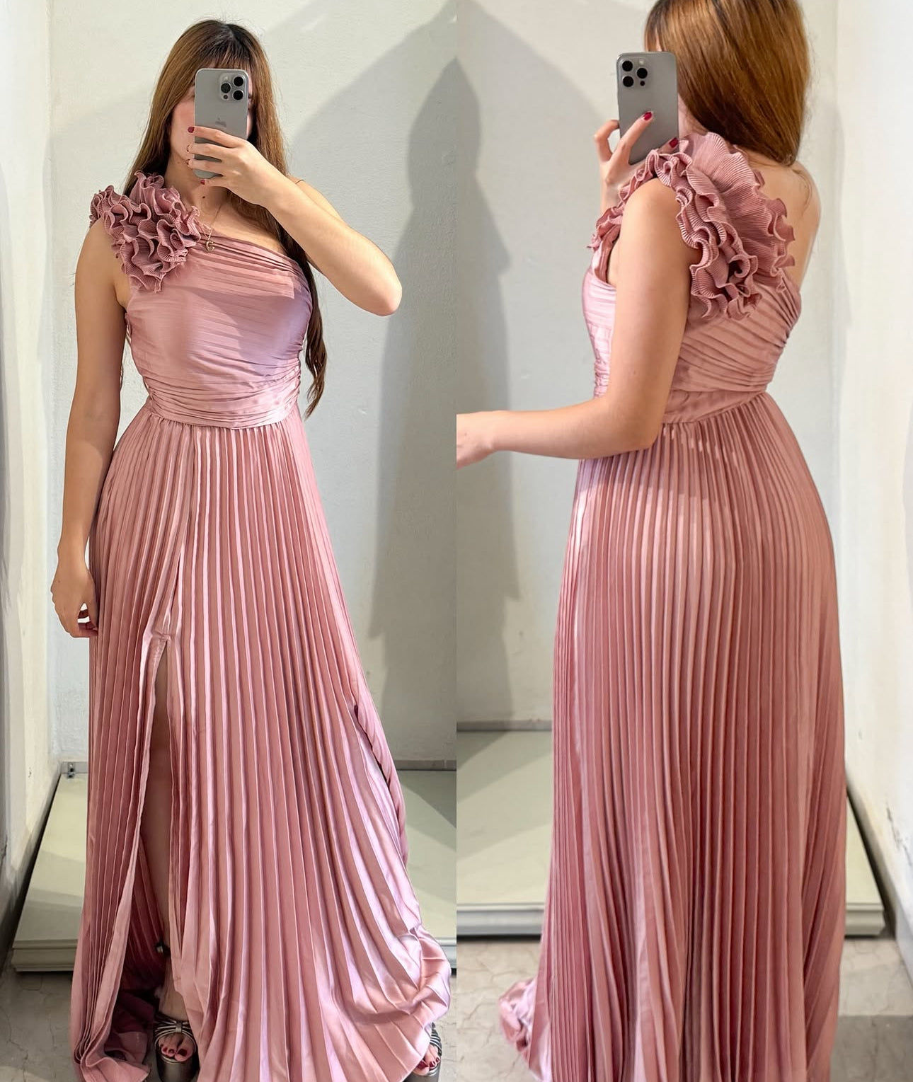 Vestido tableado rosa