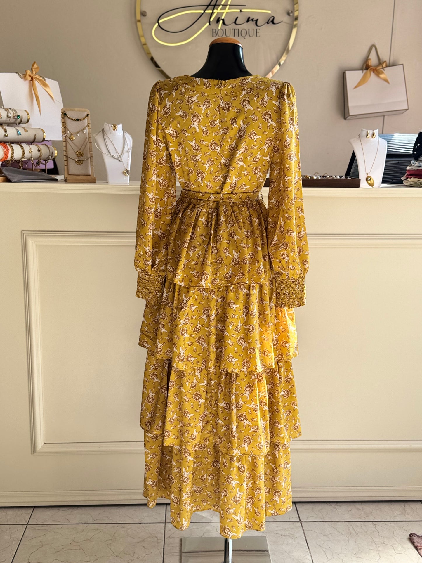 Vestido olanes mostaza
