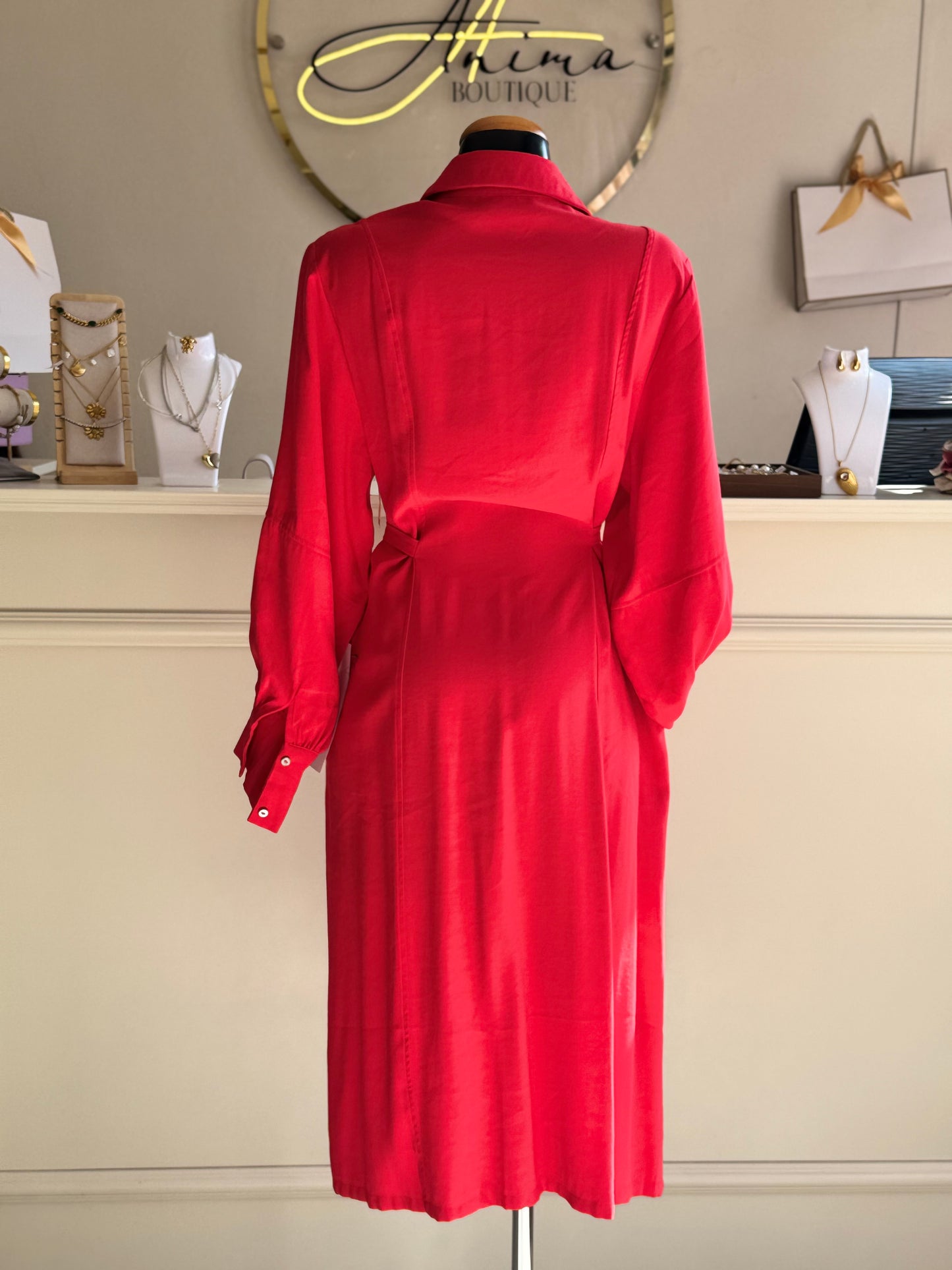 Vestido rojo tipo camisa