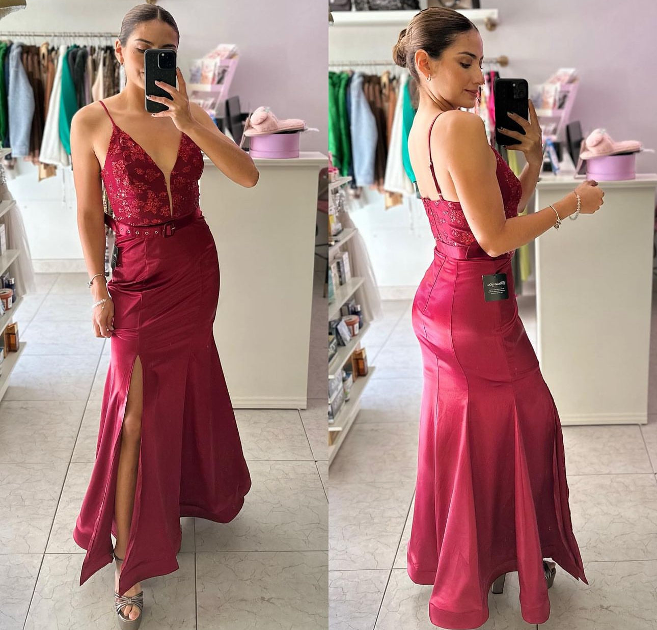Vestido corte sirena vino