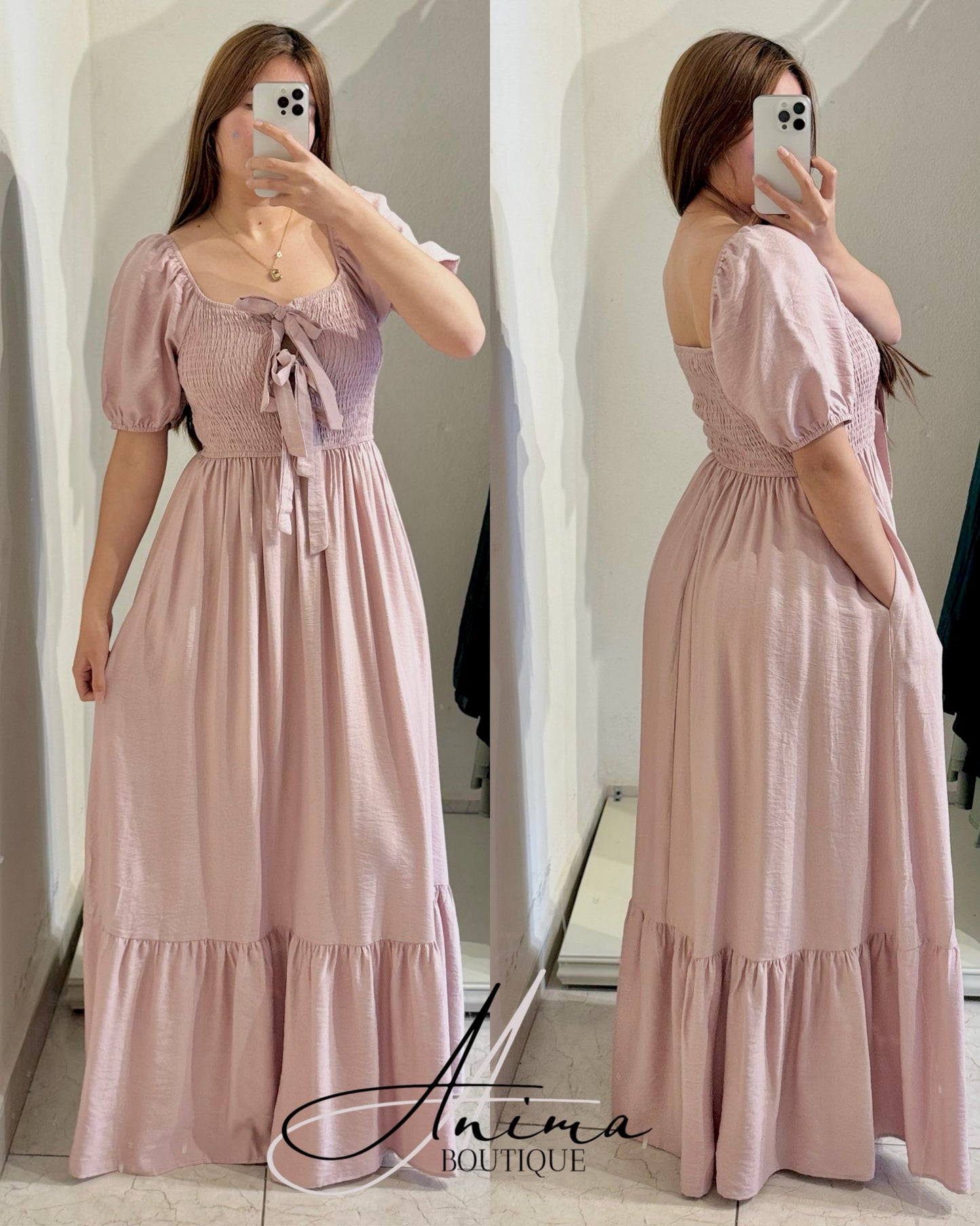 Vestido rosa moños