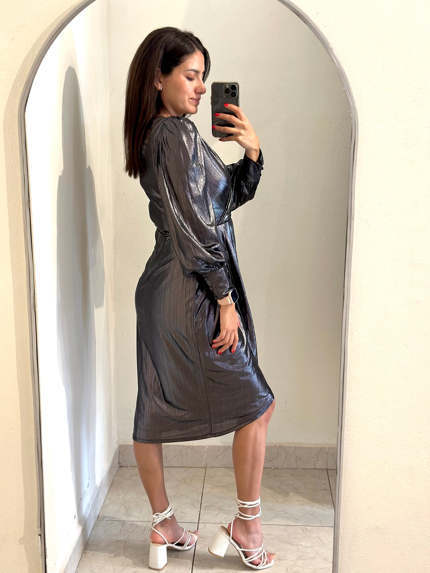 Vestido midi metálico