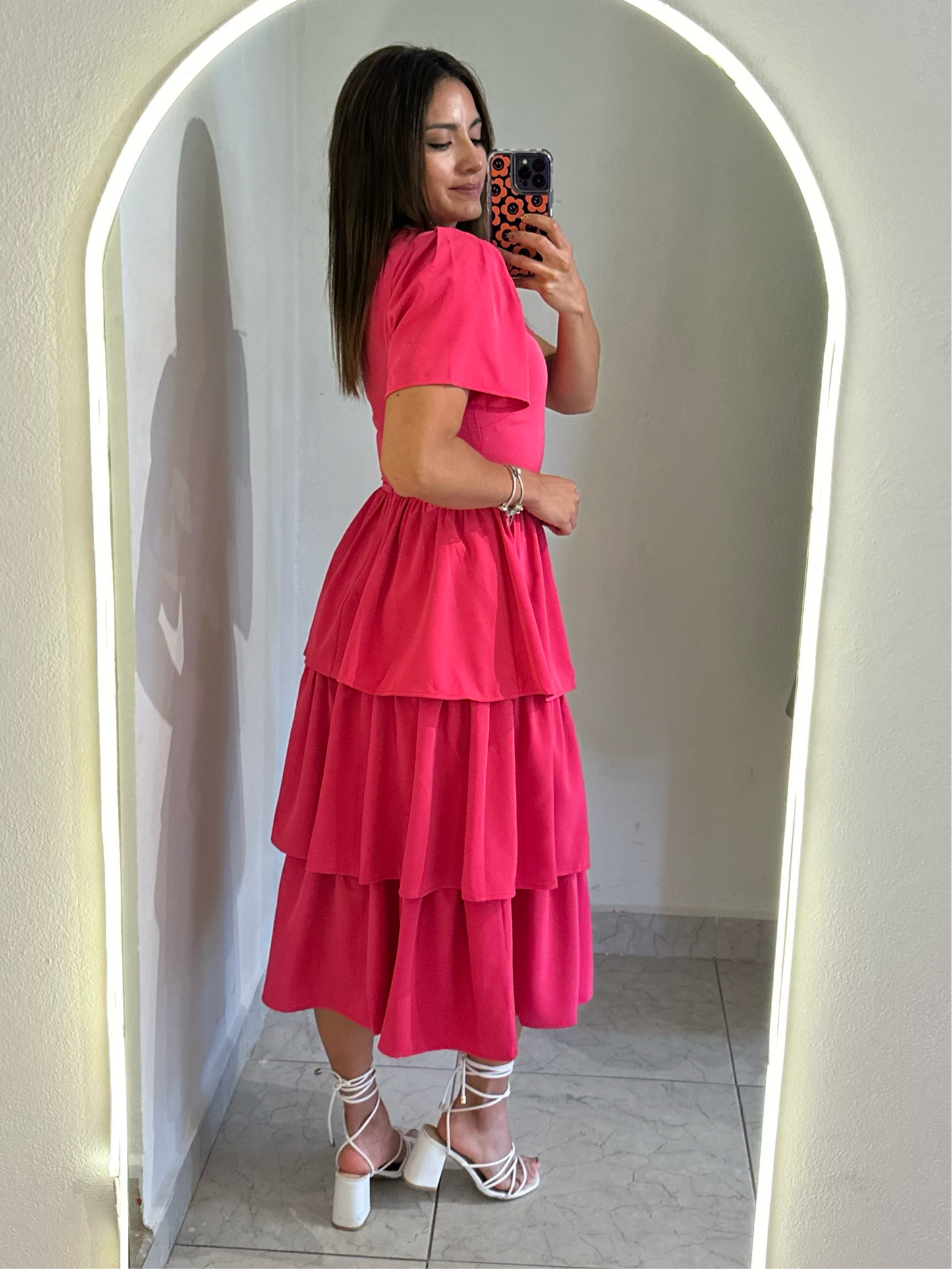 Vestido rosa olanes