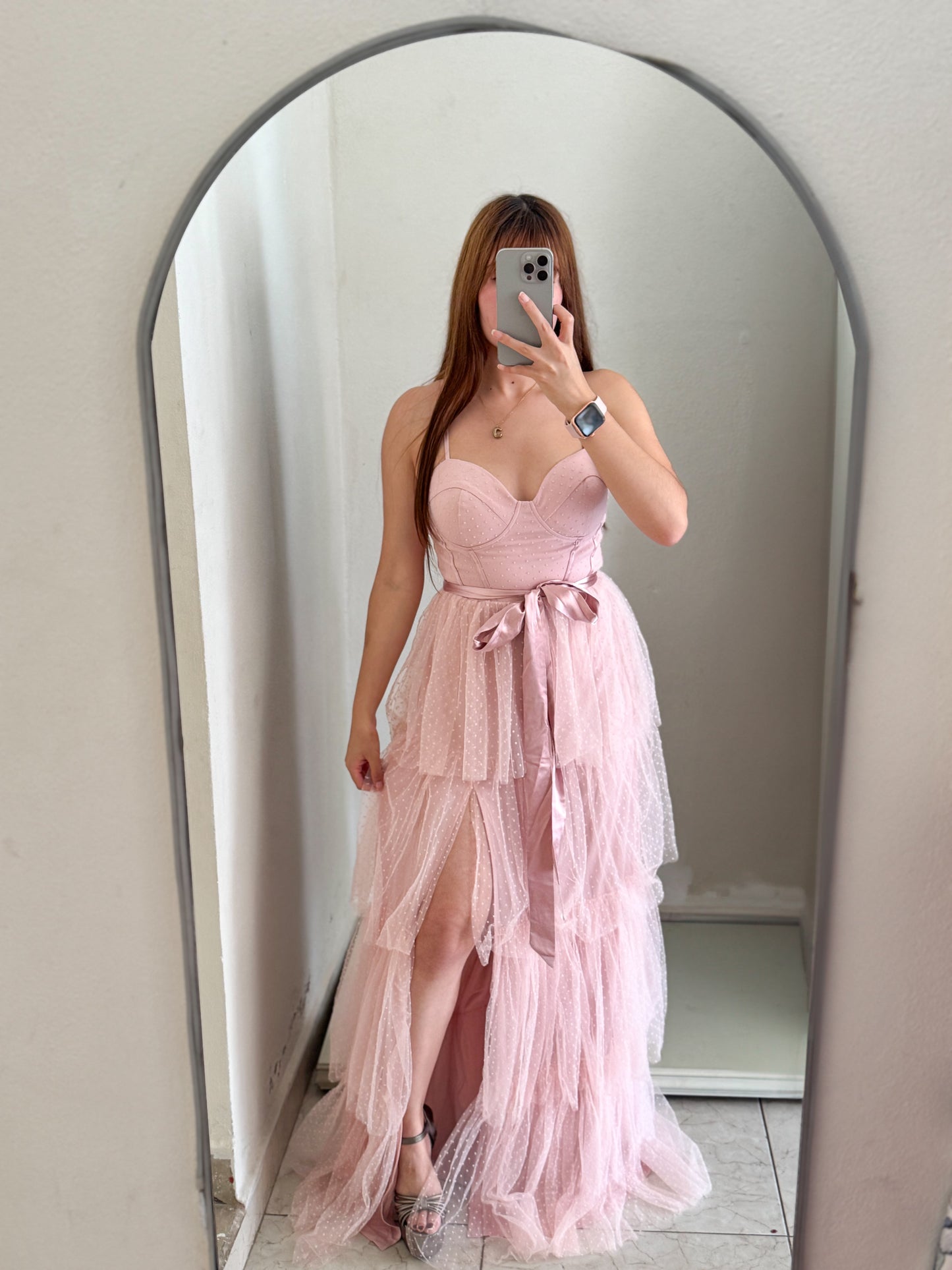 Vestido Olanes tul rosa bebé