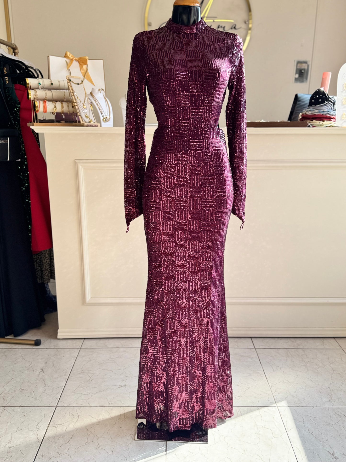 Vestido vino lentejuela