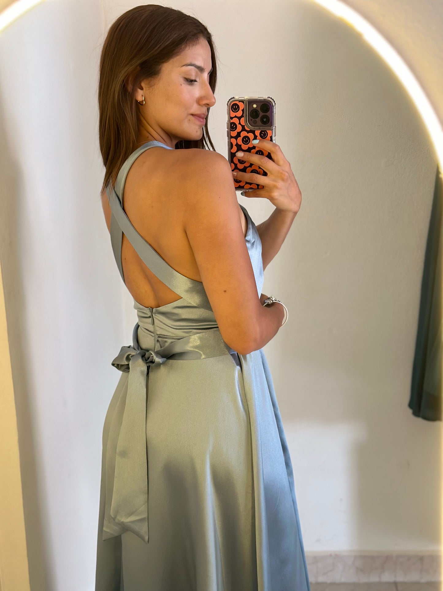 Vestido satin escote cruzado