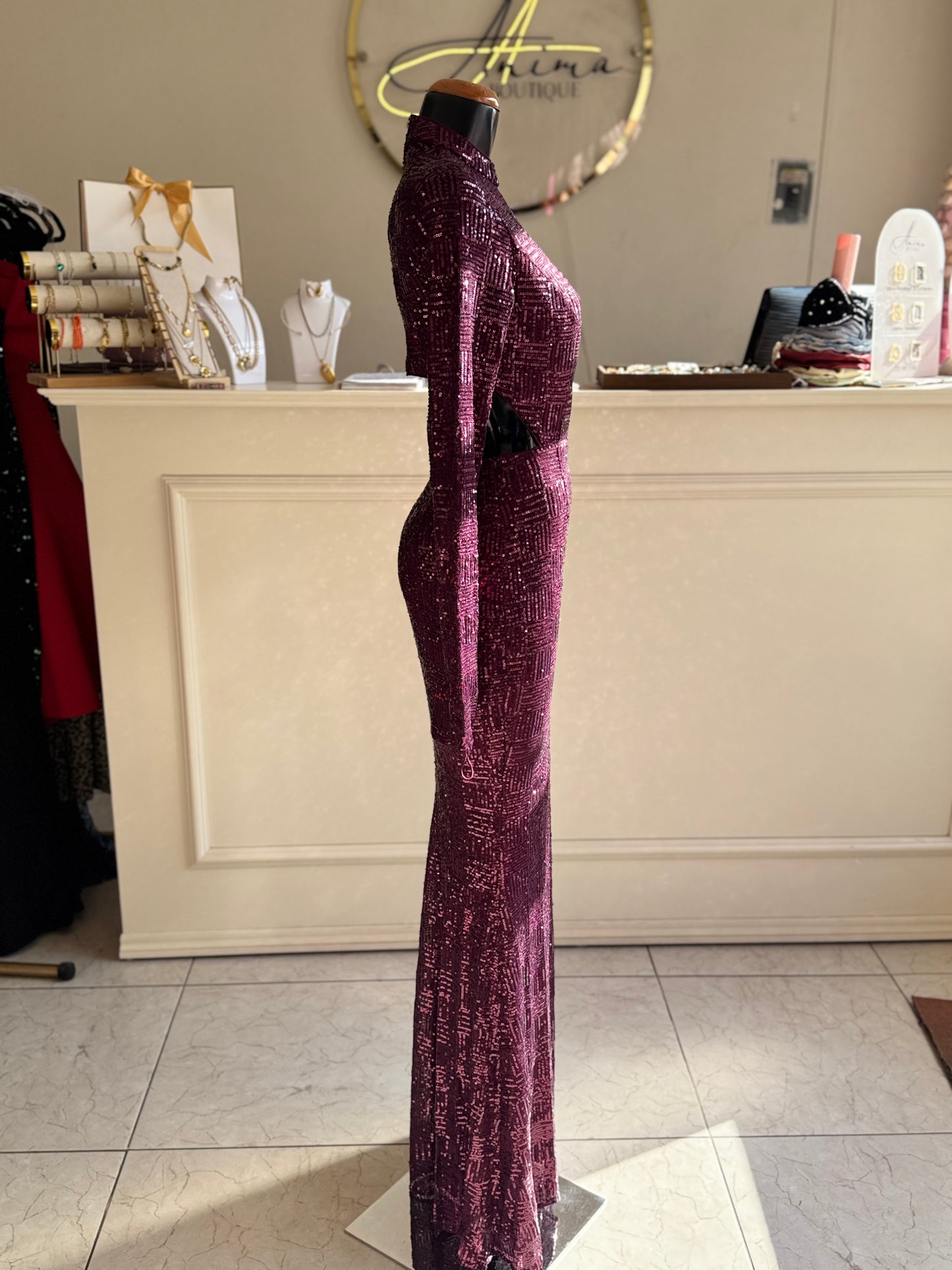 Vestido vino lentejuela