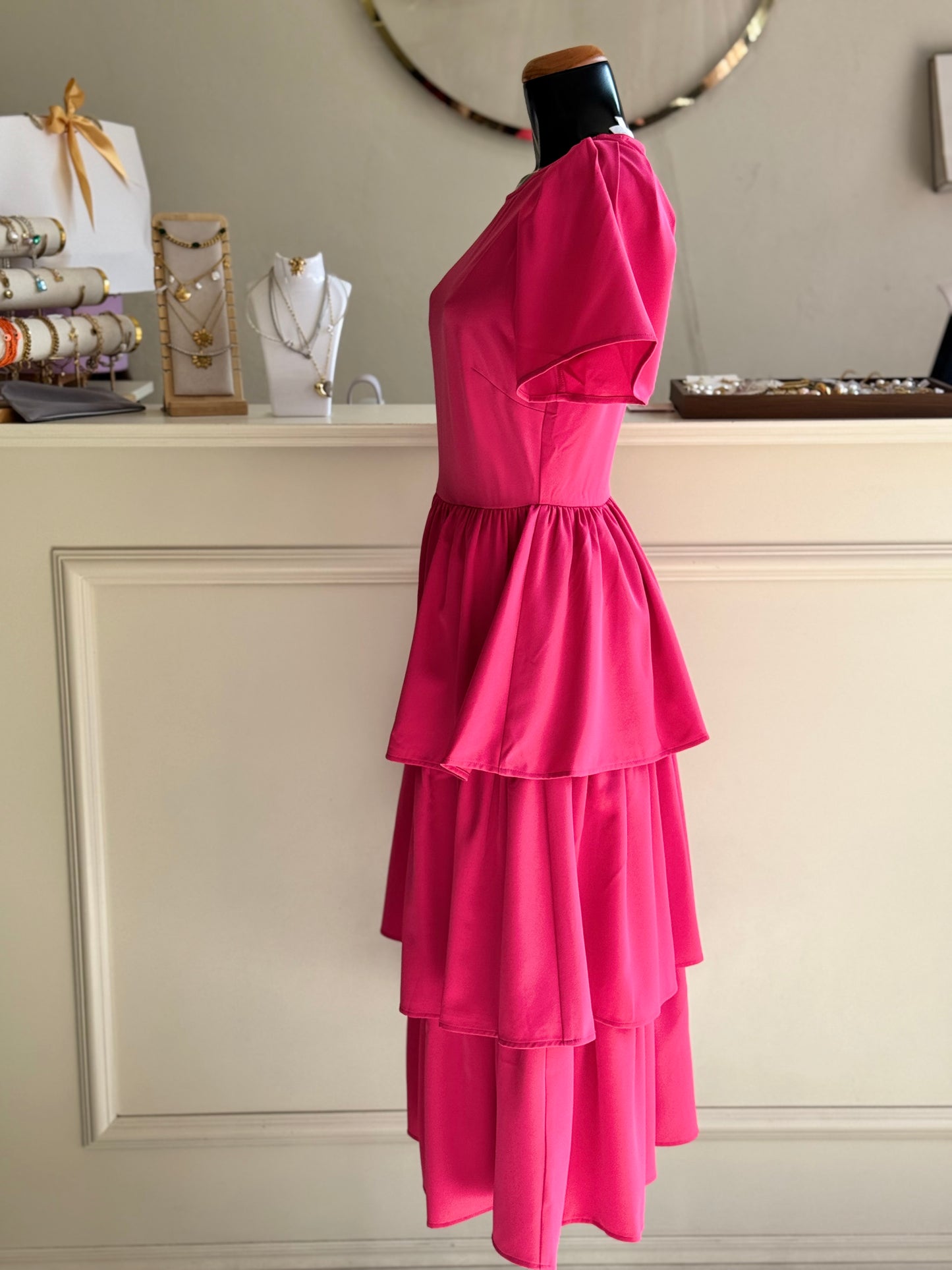 Vestido rosa olanes