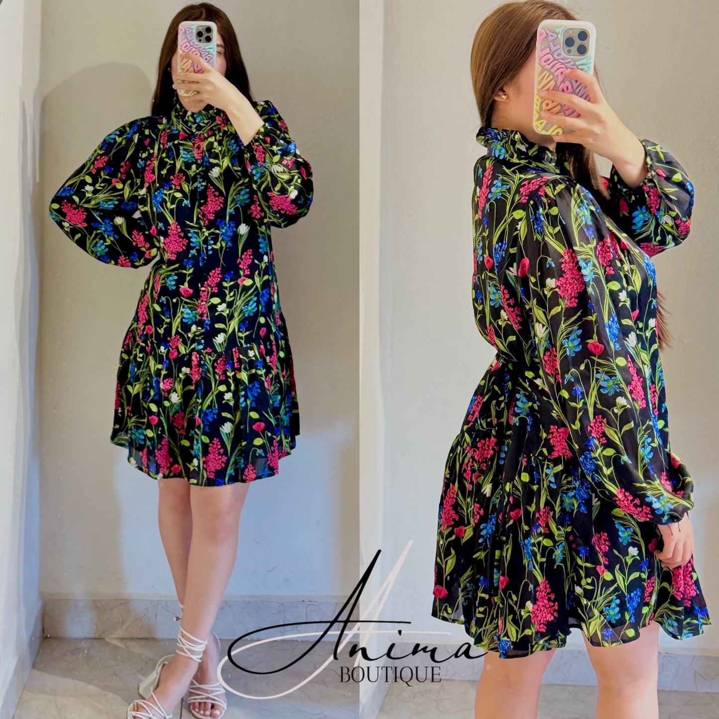 Vestido negro flores