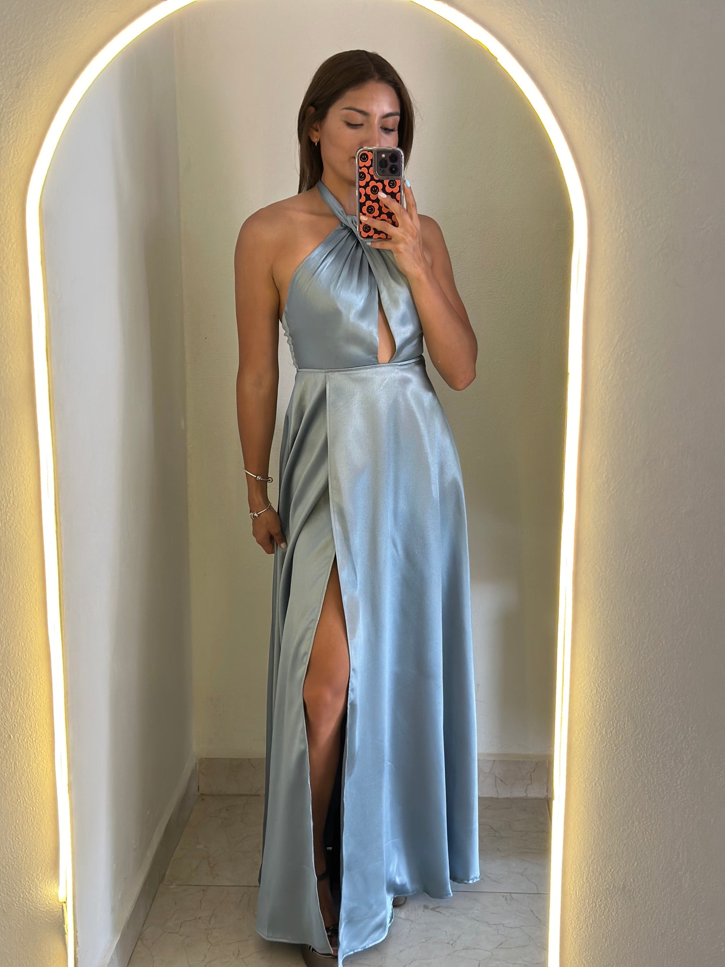 Vestido satin escote cruzado