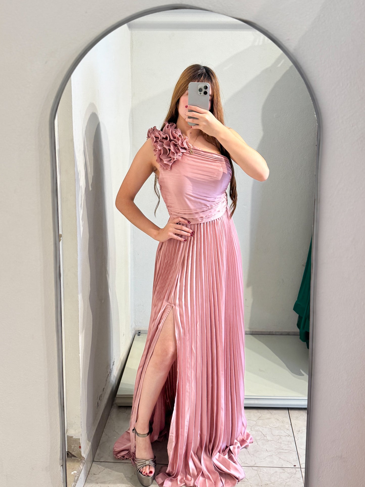 Vestido tableado rosa