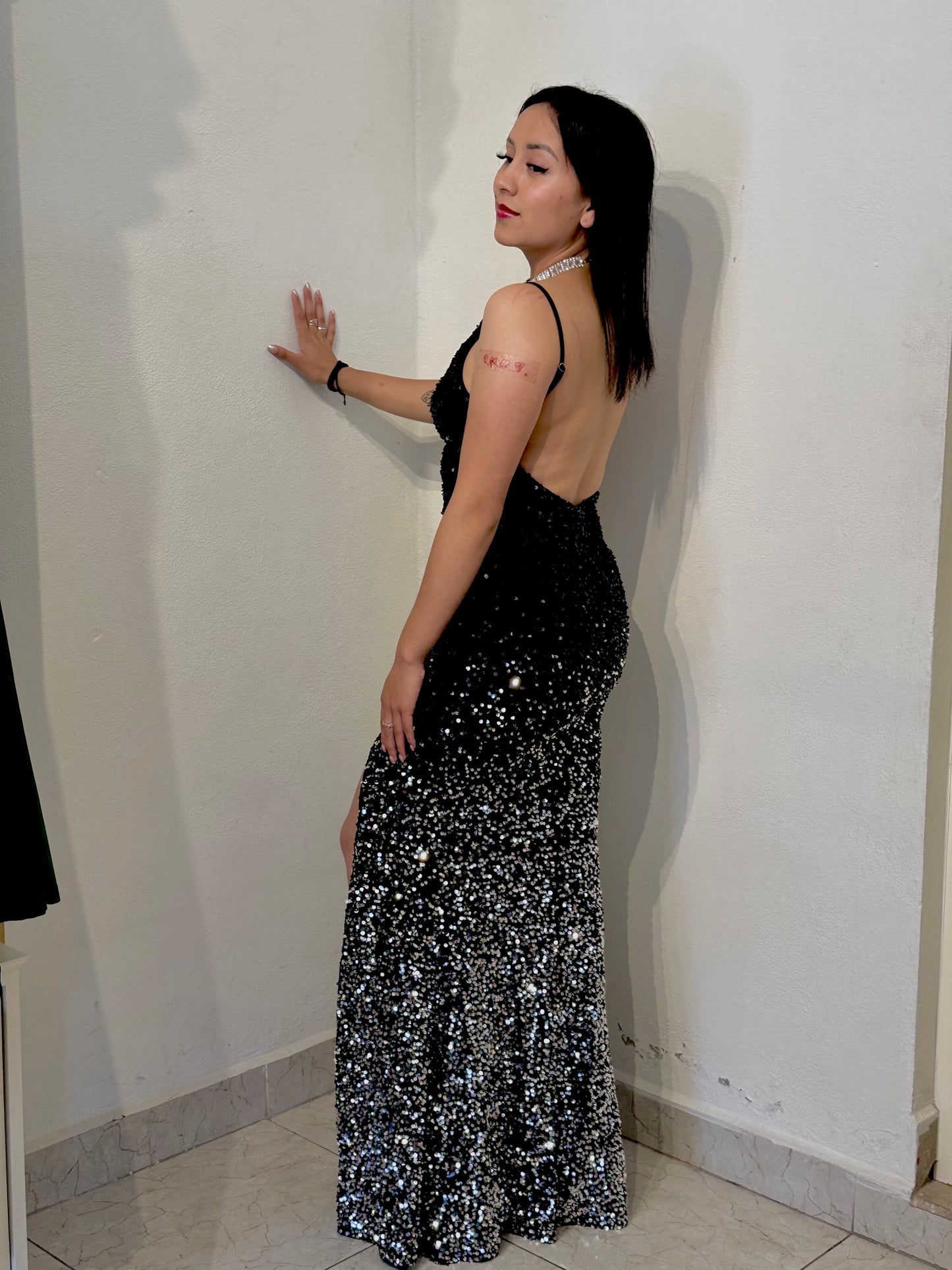 Vestido negro lentejuela degradado