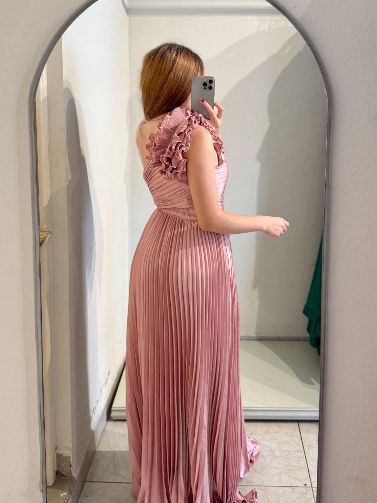 Vestido tableado rosa